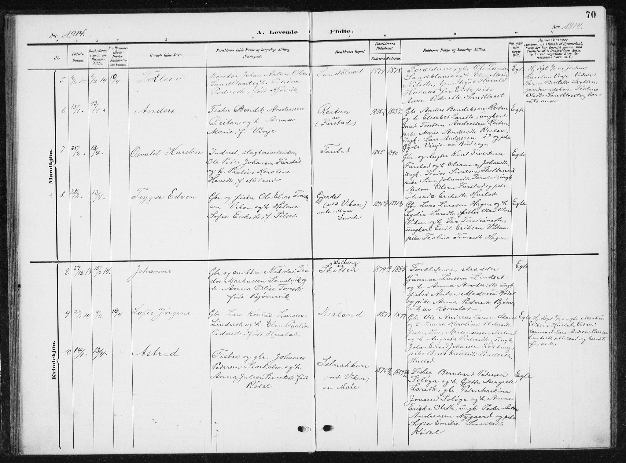 Ministerialprotokoller, klokkerbøker og fødselsregistre - Møre og Romsdal, AV/SAT-A-1454/567/L0784: Klokkerbok nr. 567C04, 1903-1938, s. 70