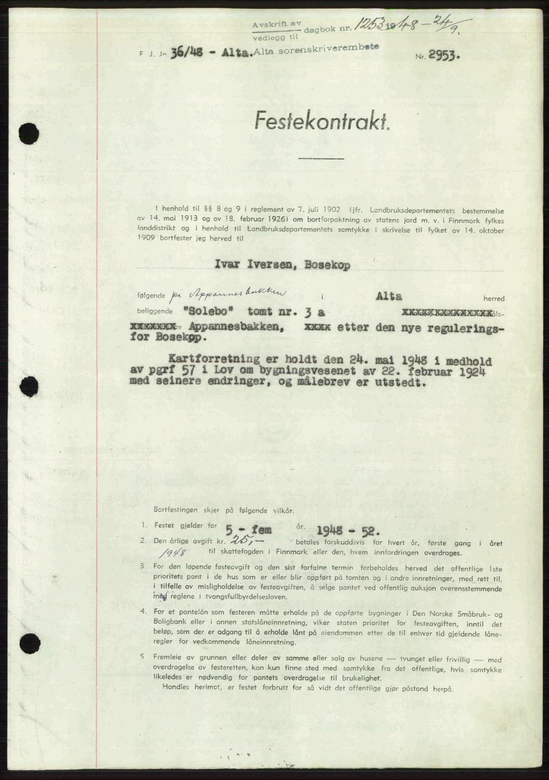 Alta fogderi/sorenskriveri, SATØ/SATØ-5/1/K/Kd/L0037pantebok: Pantebok nr. 39-40, 1948-1949, Dagboknr: 1253/1948