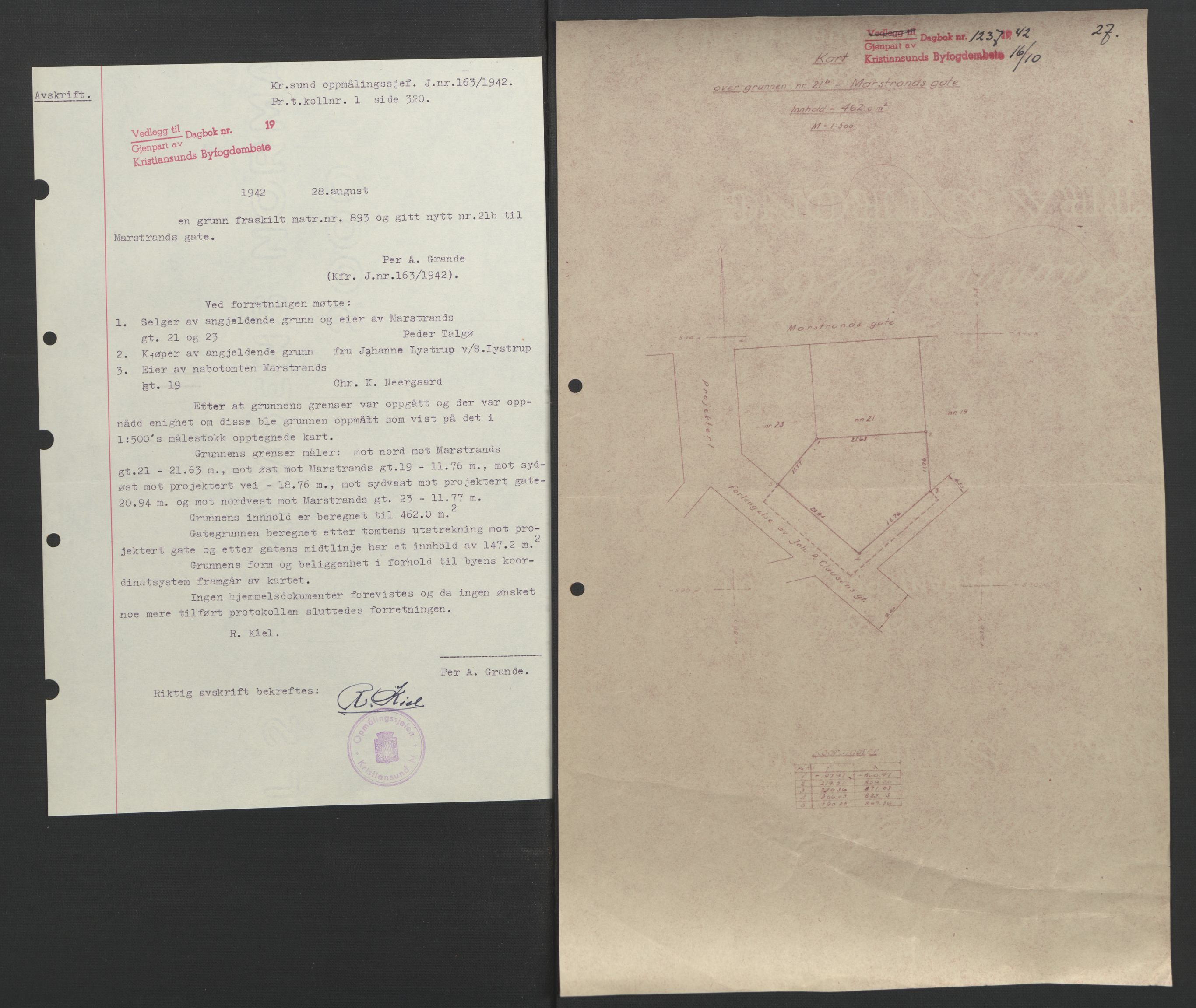 Kristiansund byfogd, AV/SAT-A-4587/A/27: Pantebok nr. 37, 1942-1945, Dagboknr: 1237/1942