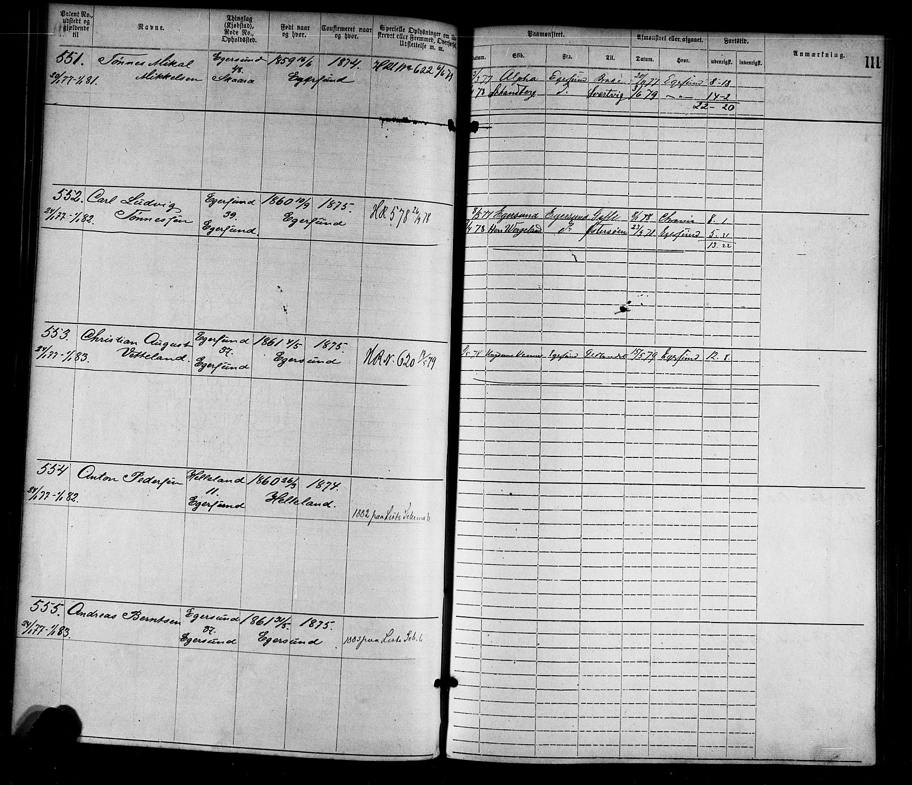 Egersund mønstringskrets, SAK/2031-0019/F/Fa/L0001: Annotasjonsrulle nr 1-1440 med register, O-1, 1869-1895, s. 128