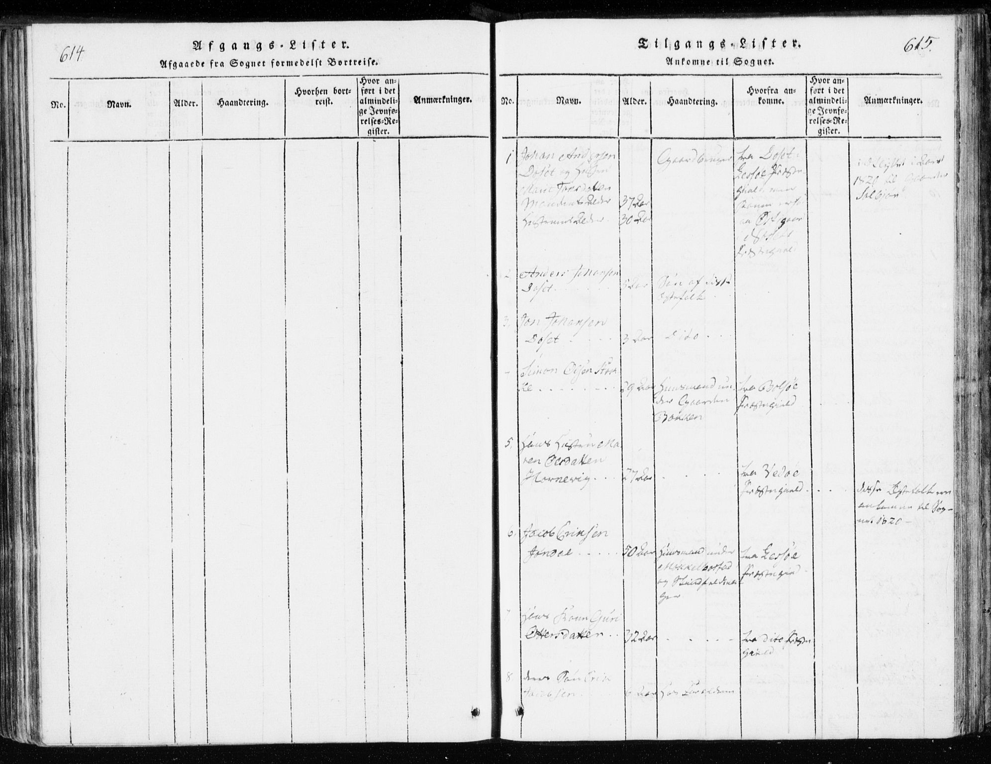 Ministerialprotokoller, klokkerbøker og fødselsregistre - Møre og Romsdal, SAT/A-1454/551/L0623: Ministerialbok nr. 551A03, 1818-1831, s. 614-615