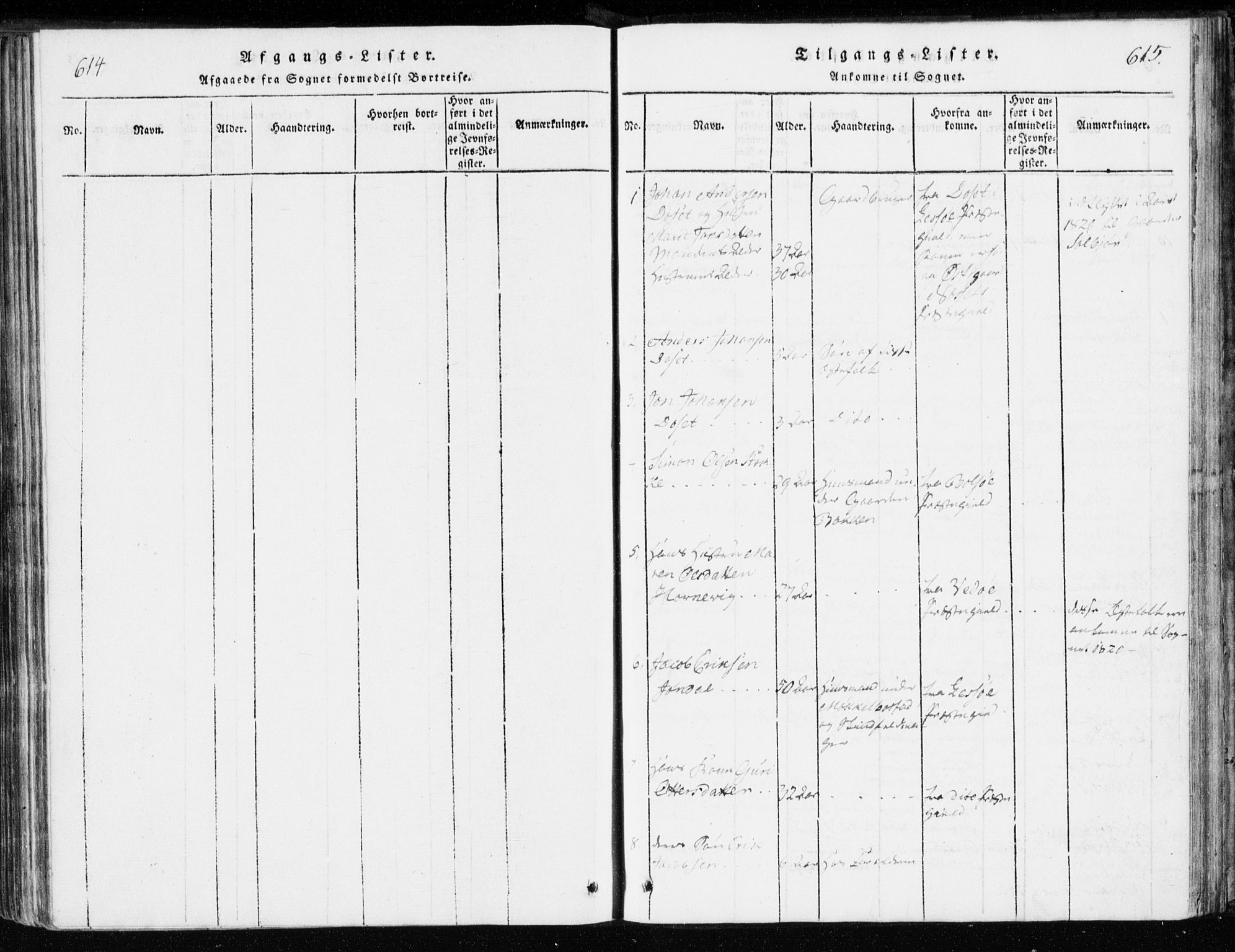Ministerialprotokoller, klokkerbøker og fødselsregistre - Møre og Romsdal, AV/SAT-A-1454/551/L0623: Ministerialbok nr. 551A03, 1818-1831, s. 614-615