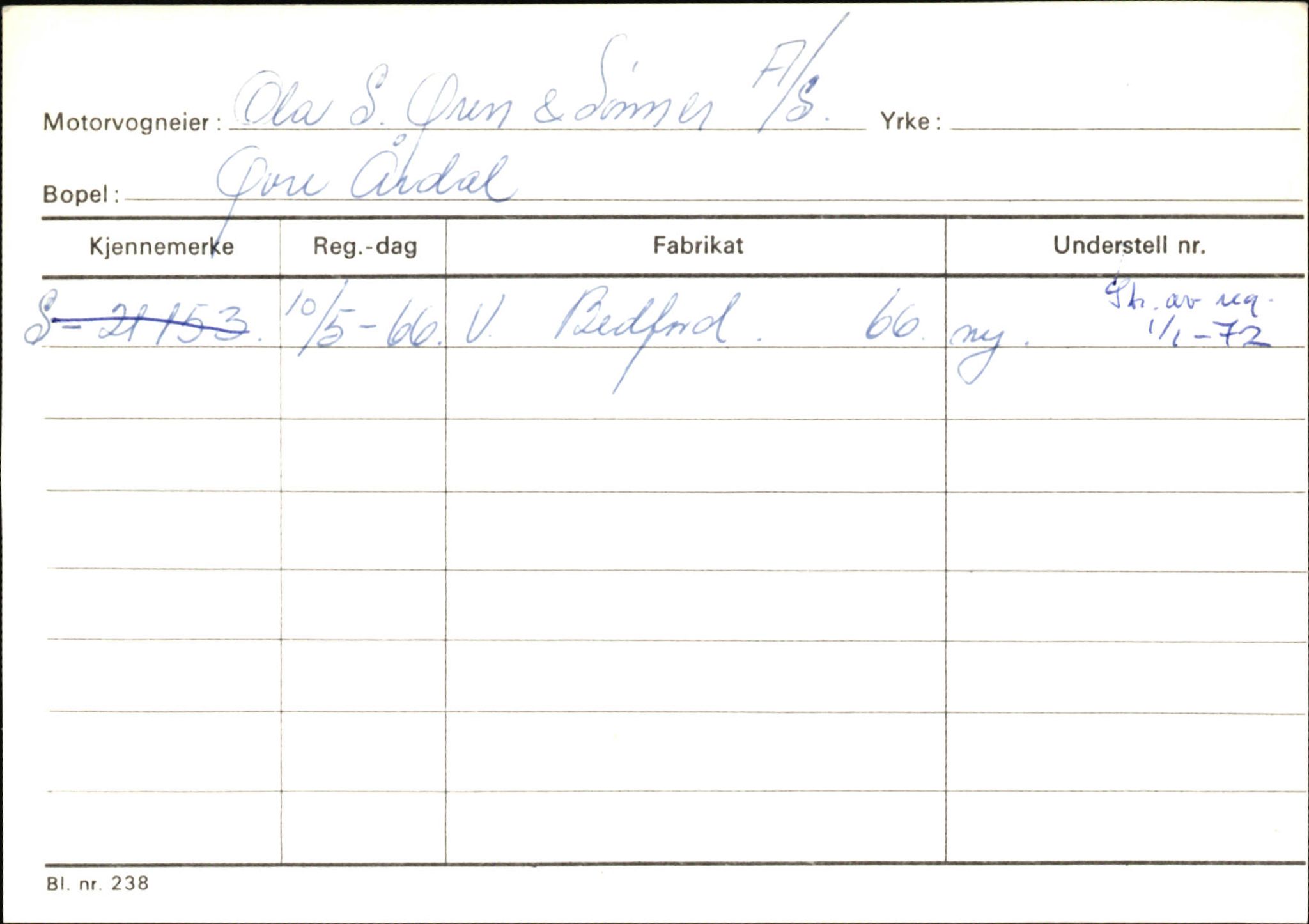 Statens vegvesen, Sogn og Fjordane vegkontor, SAB/A-5301/4/F/L0146: Registerkort Årdal R-Å samt diverse kort, 1945-1975, s. 1587