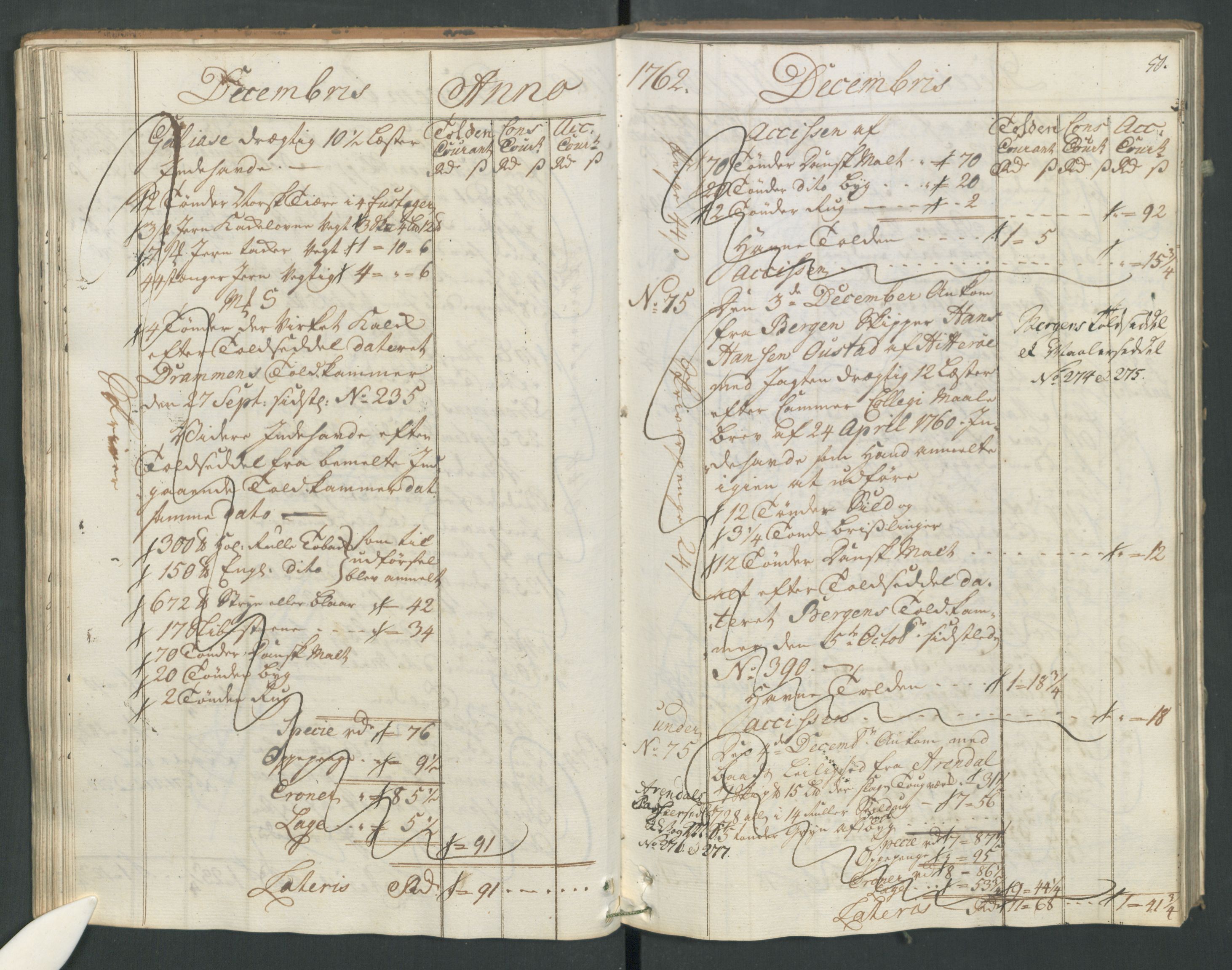 Generaltollkammeret, tollregnskaper, AV/RA-EA-5490/R19/L0021a/0001: Tollregnskaper Flekkefjord / Inngående hovedtollbok, 1762, s. 49b-50a
