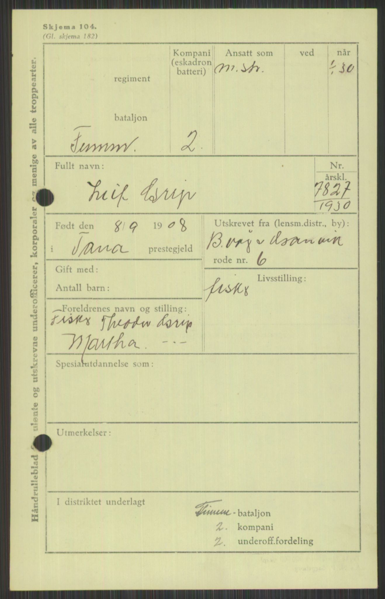 Forsvaret, Varanger bataljon, AV/RA-RAFA-2258/1/D/L0440: Rulleblad for fødte 1892-1912, 1892-1912, s. 961