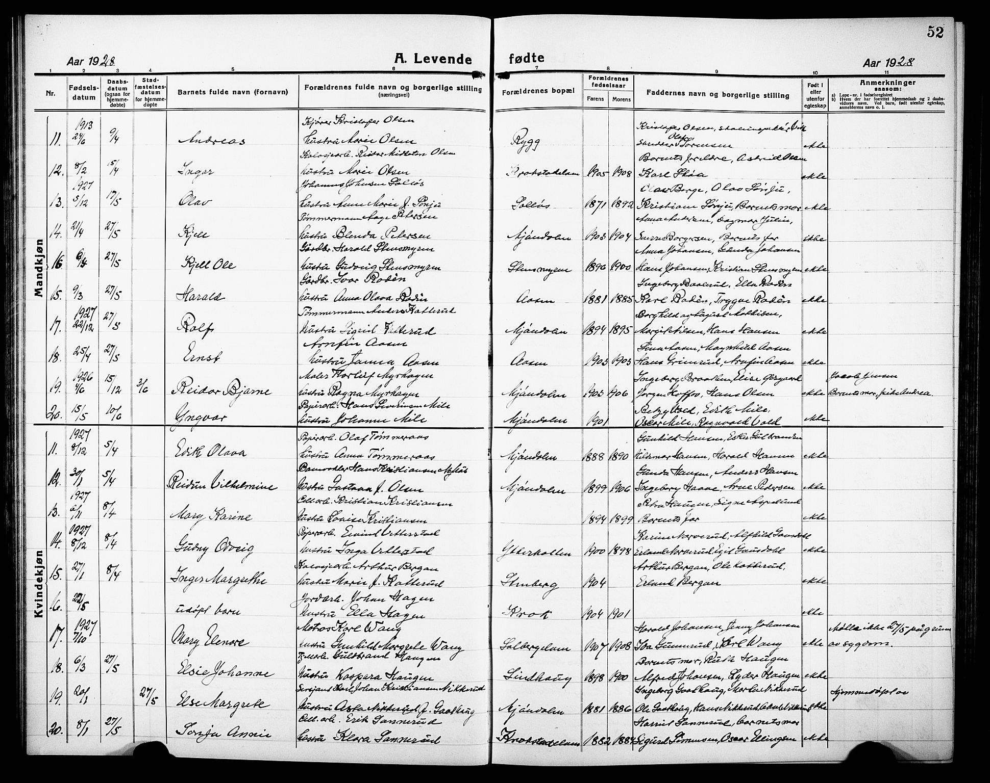 Nedre Eiker kirkebøker, AV/SAKO-A-612/G/Ga/L0006: Klokkerbok nr. 6, 1922-1933, s. 52