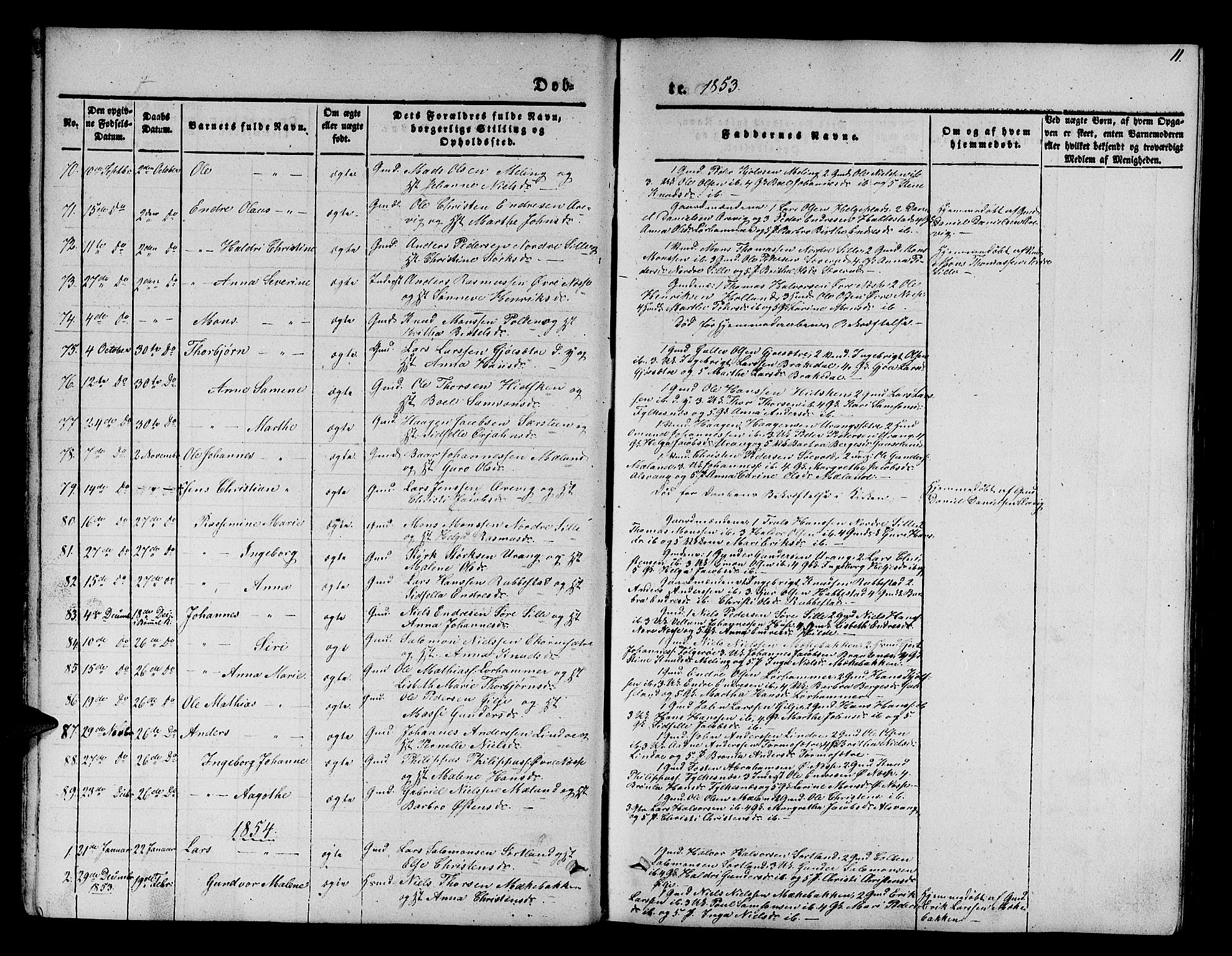 Finnås sokneprestembete, AV/SAB-A-99925/H/Ha/Hab/Habb/L0001: Klokkerbok nr. B 1, 1851-1870, s. 11