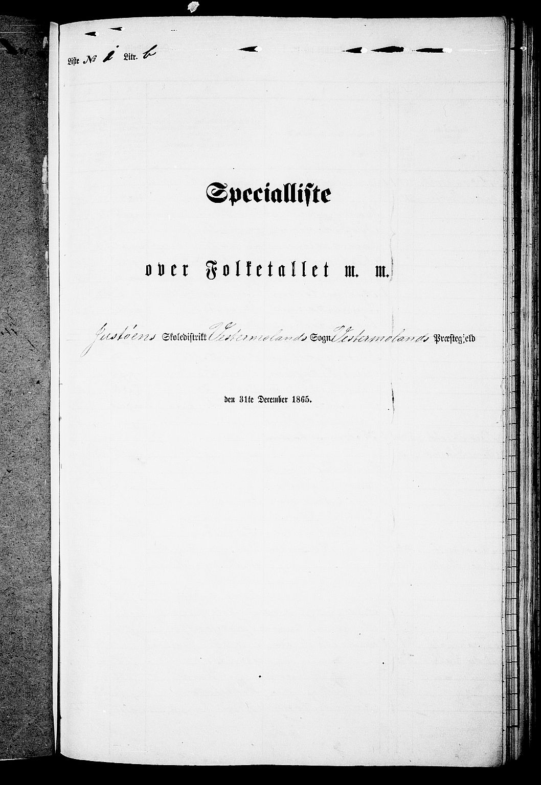 RA, Folketelling 1865 for 0926L Vestre Moland prestegjeld, Vestre Moland sokn, 1865, s. 16