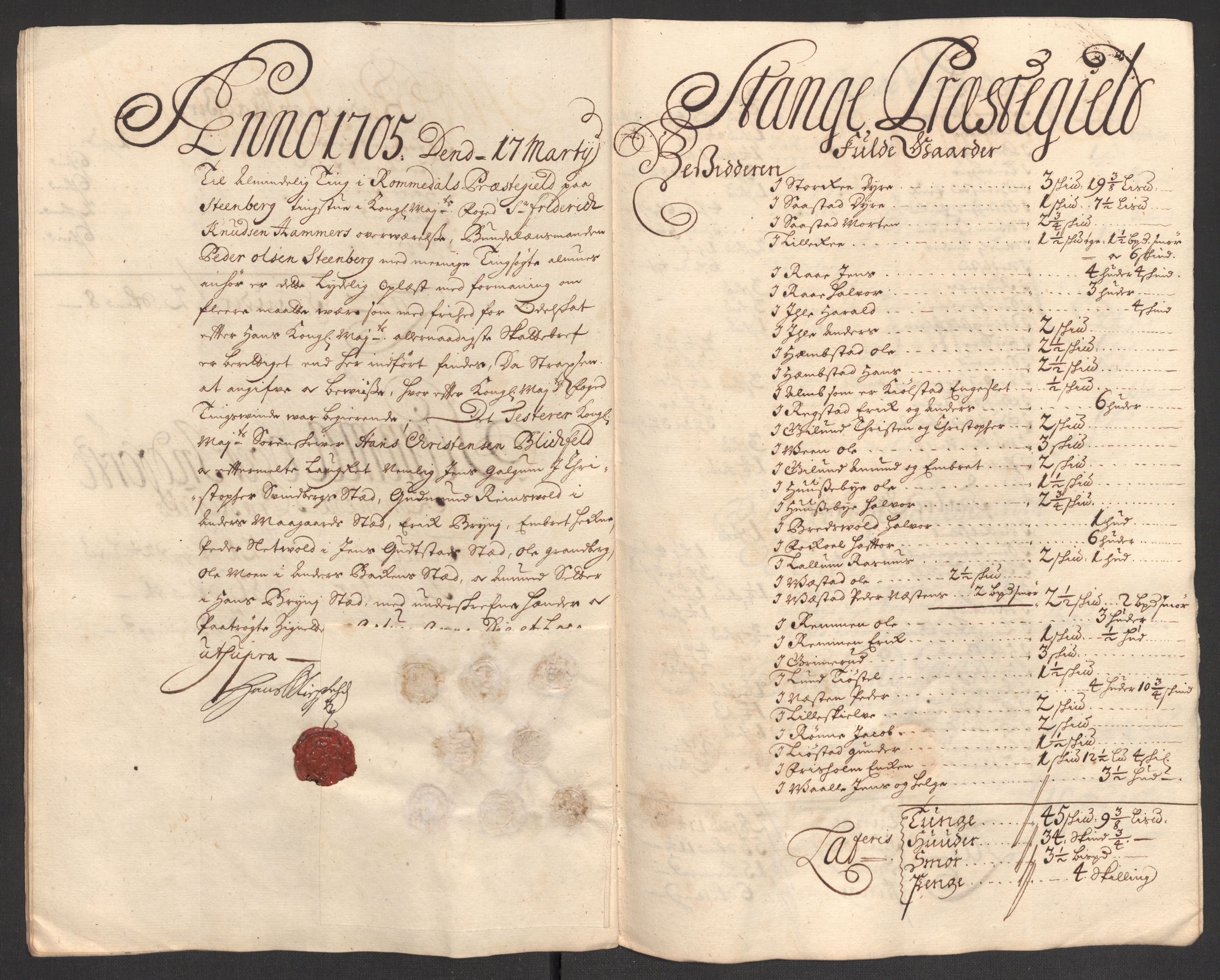 Rentekammeret inntil 1814, Reviderte regnskaper, Fogderegnskap, AV/RA-EA-4092/R16/L1042: Fogderegnskap Hedmark, 1705, s. 141