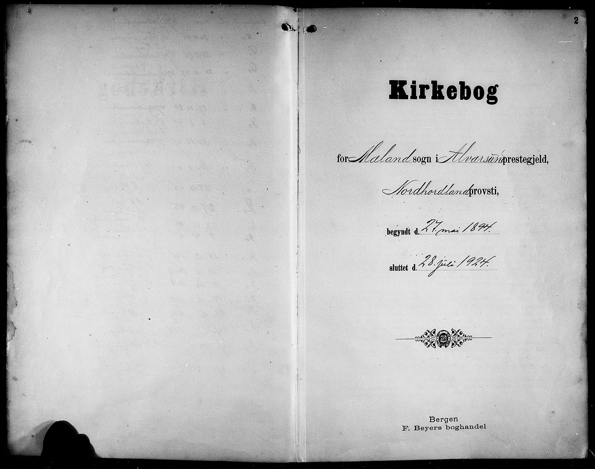 Alversund Sokneprestembete, SAB/A-73901/H/Ha/Hab: Klokkerbok nr. C 4, 1894-1924, s. 2