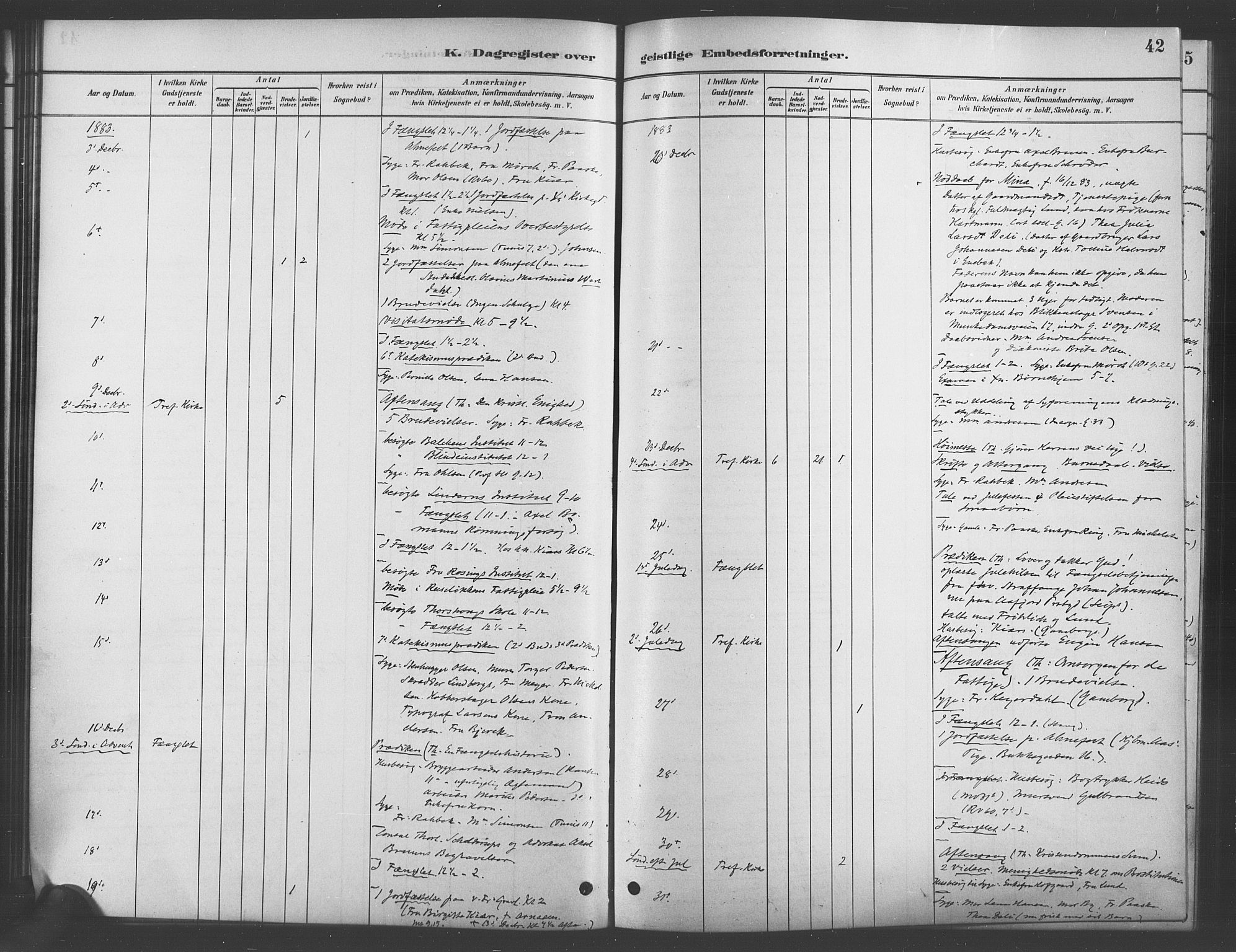 Trefoldighet prestekontor Kirkebøker, AV/SAO-A-10882/I/Ia/L0003: Dagsregister nr. 3, 1881-1901, s. 42