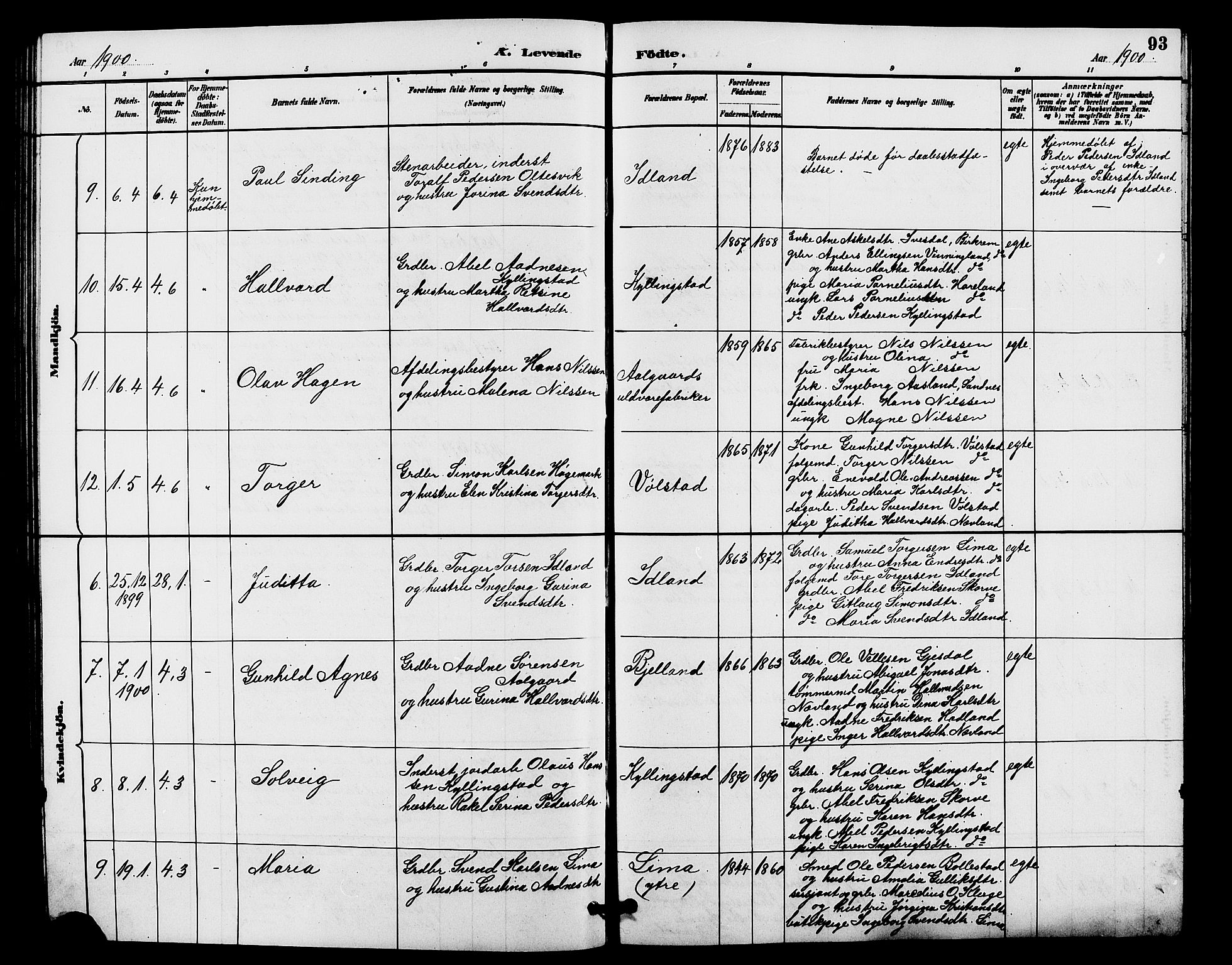 Lye sokneprestkontor, AV/SAST-A-101794/001/30BB/L0008: Klokkerbok nr. B 7, 1887-1901, s. 93