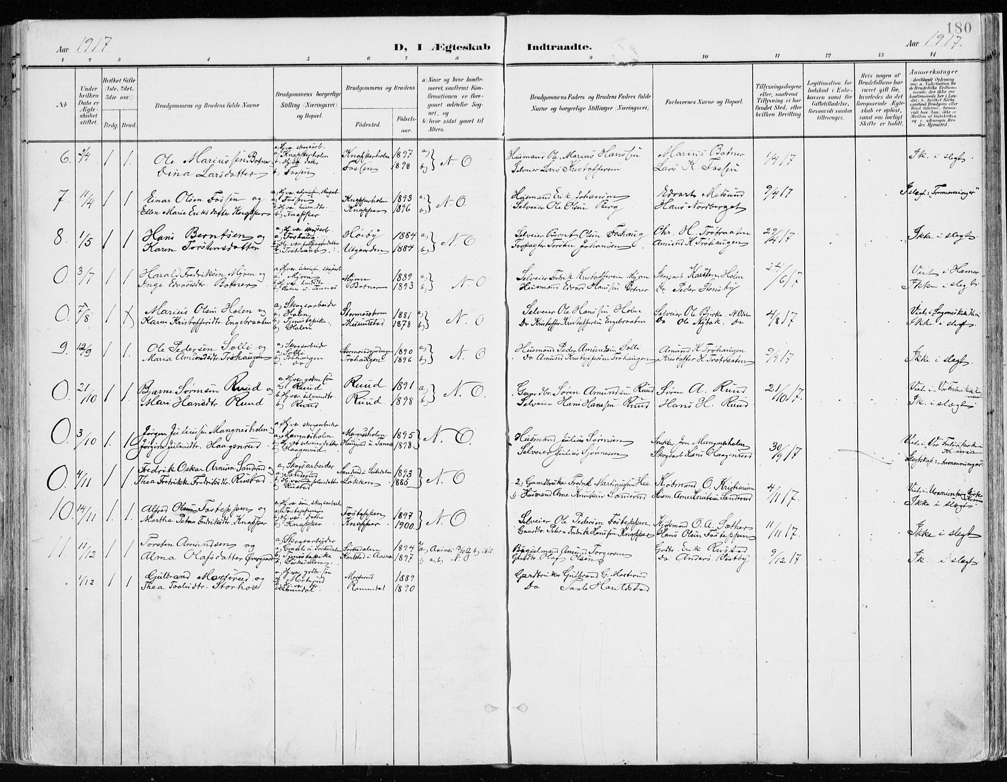 Nord-Odal prestekontor, SAH/PREST-032/H/Ha/Haa/L0009: Ministerialbok nr. 9, 1902-1926, s. 180