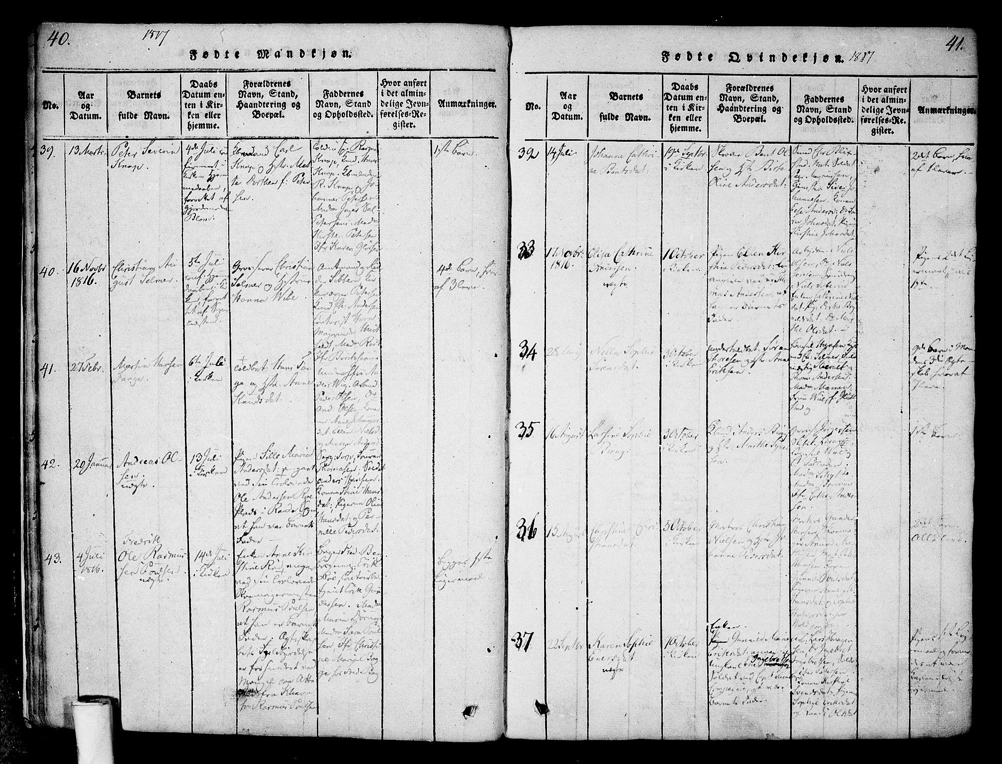 Halden prestekontor Kirkebøker, AV/SAO-A-10909/F/Fa/L0003: Ministerialbok nr. I 3, 1815-1834, s. 40-41