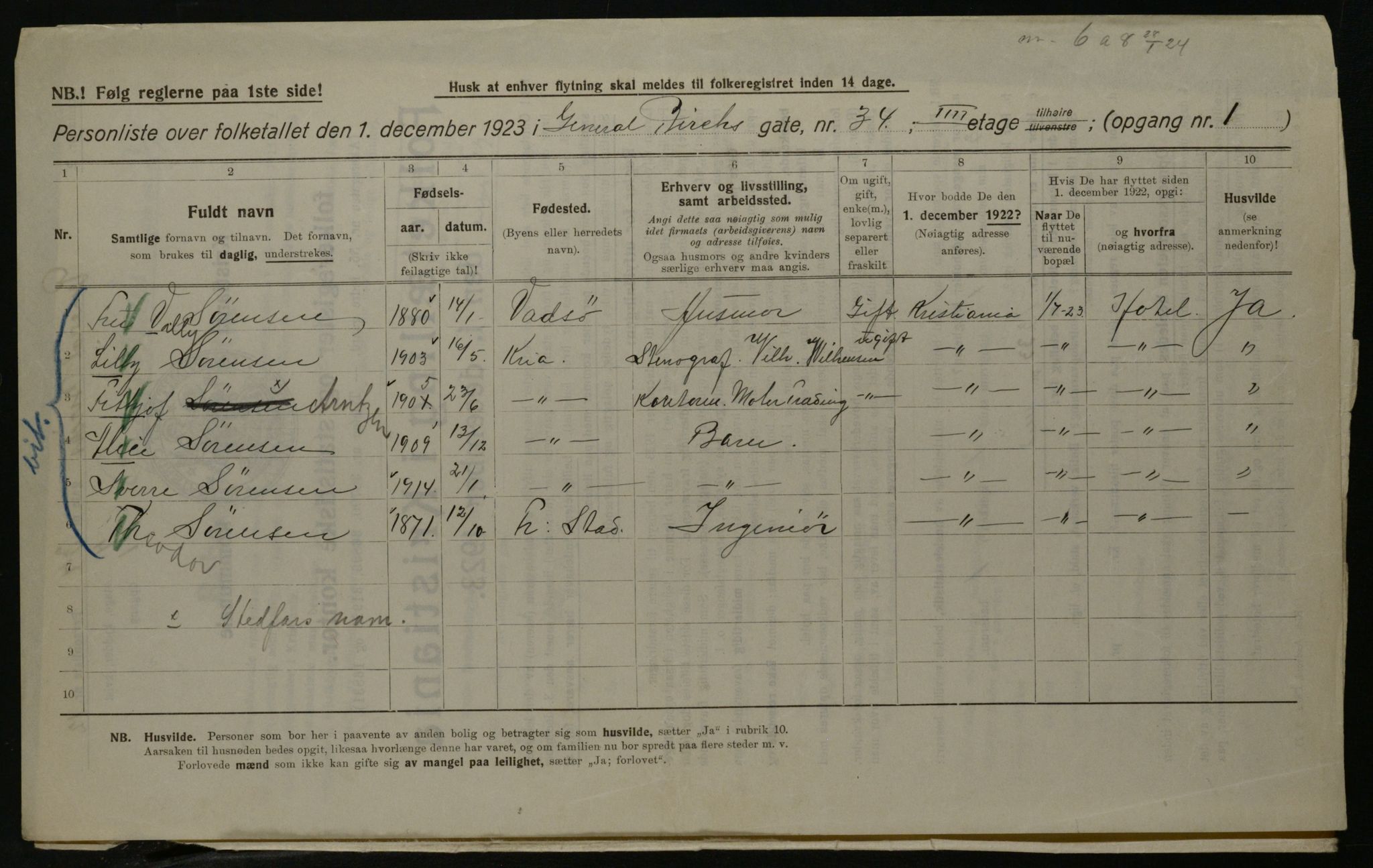 OBA, Kommunal folketelling 1.12.1923 for Kristiania, 1923, s. 32978