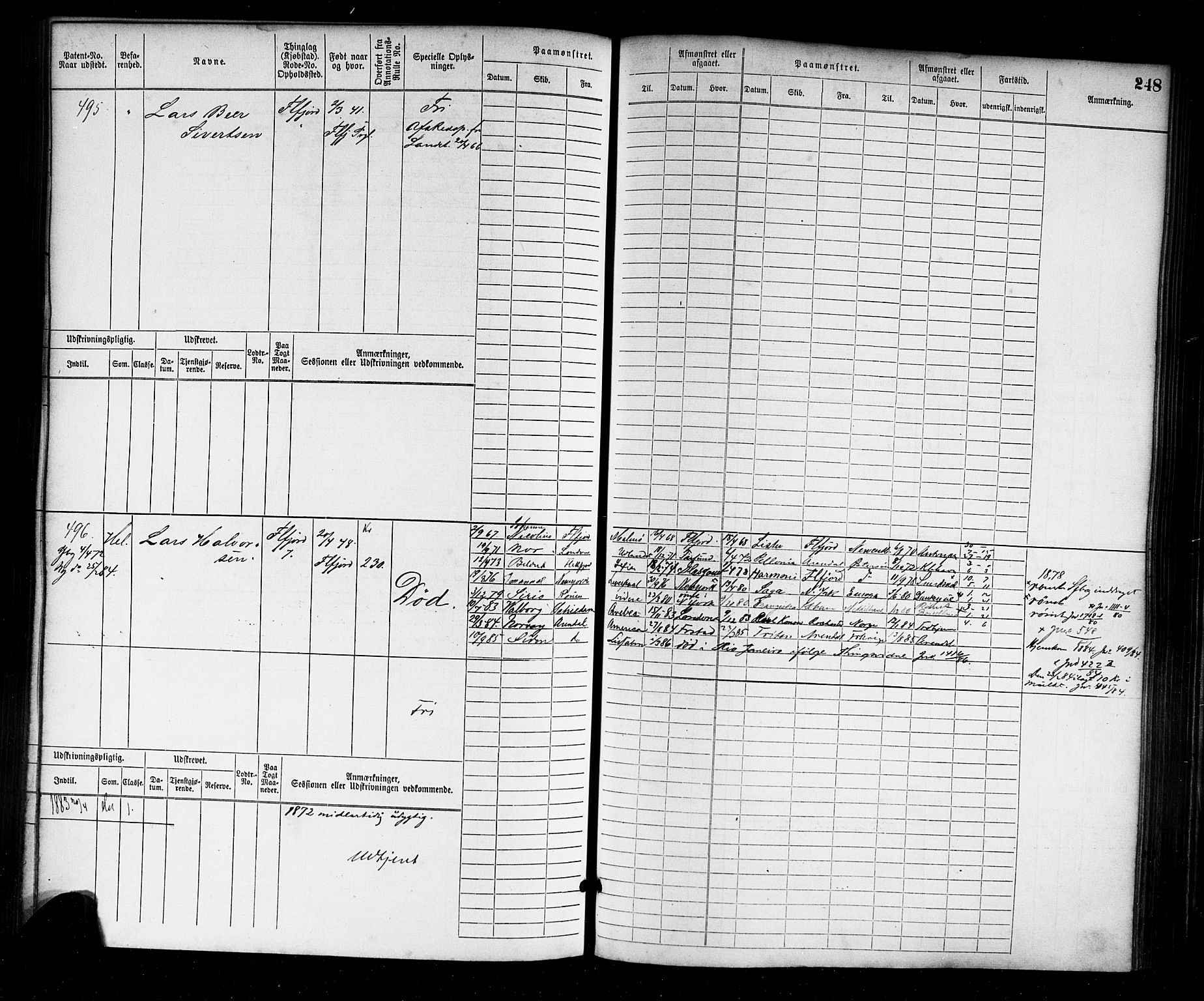 Flekkefjord mønstringskrets, AV/SAK-2031-0018/F/Fb/L0001: Hovedrulle nr 1-764, N-4, 1868-1900, s. 252