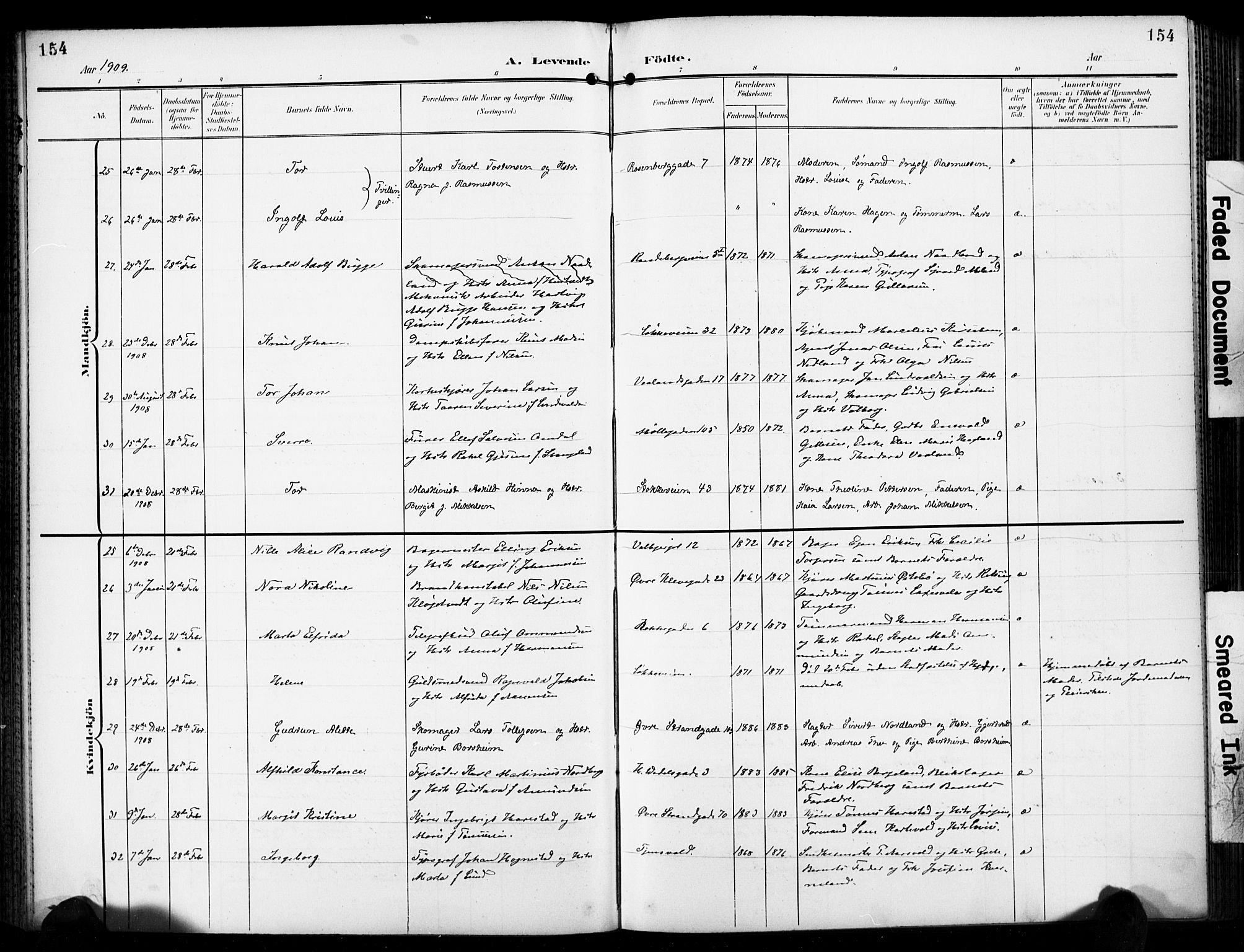Domkirken sokneprestkontor, AV/SAST-A-101812/001/30/30BB/L0018: Klokkerbok nr. B 18, 1903-1915, s. 154