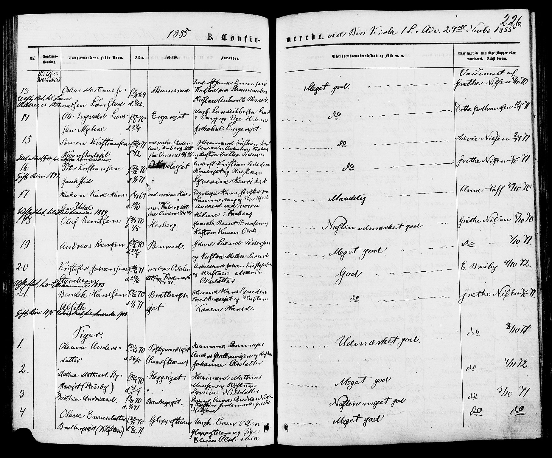 Biri prestekontor, AV/SAH-PREST-096/H/Ha/Haa/L0006: Ministerialbok nr. 6, 1877-1886, s. 226