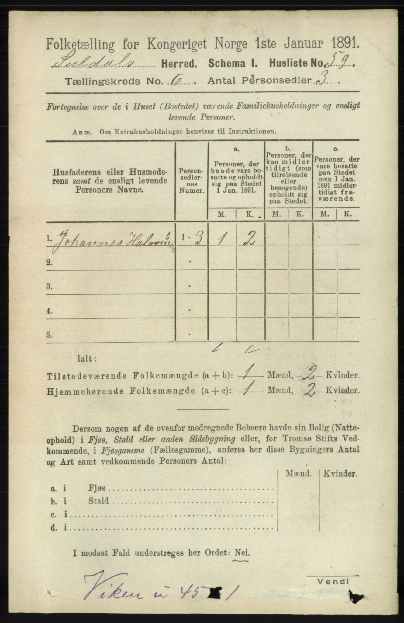 RA, Folketelling 1891 for 1134 Suldal herred, 1891, s. 1592