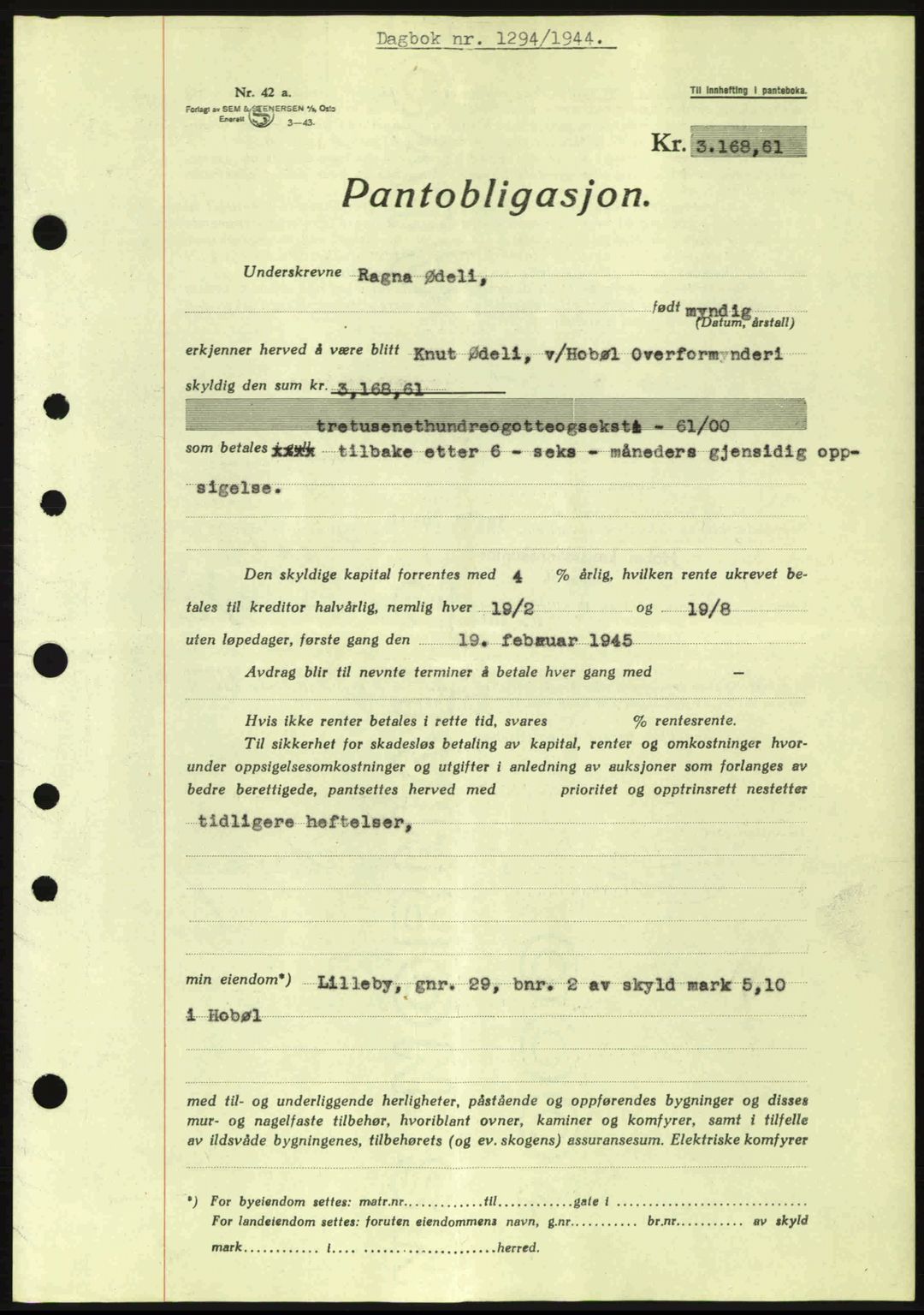 Moss sorenskriveri, SAO/A-10168: Pantebok nr. B13, 1943-1945, Dagboknr: 1294/1944