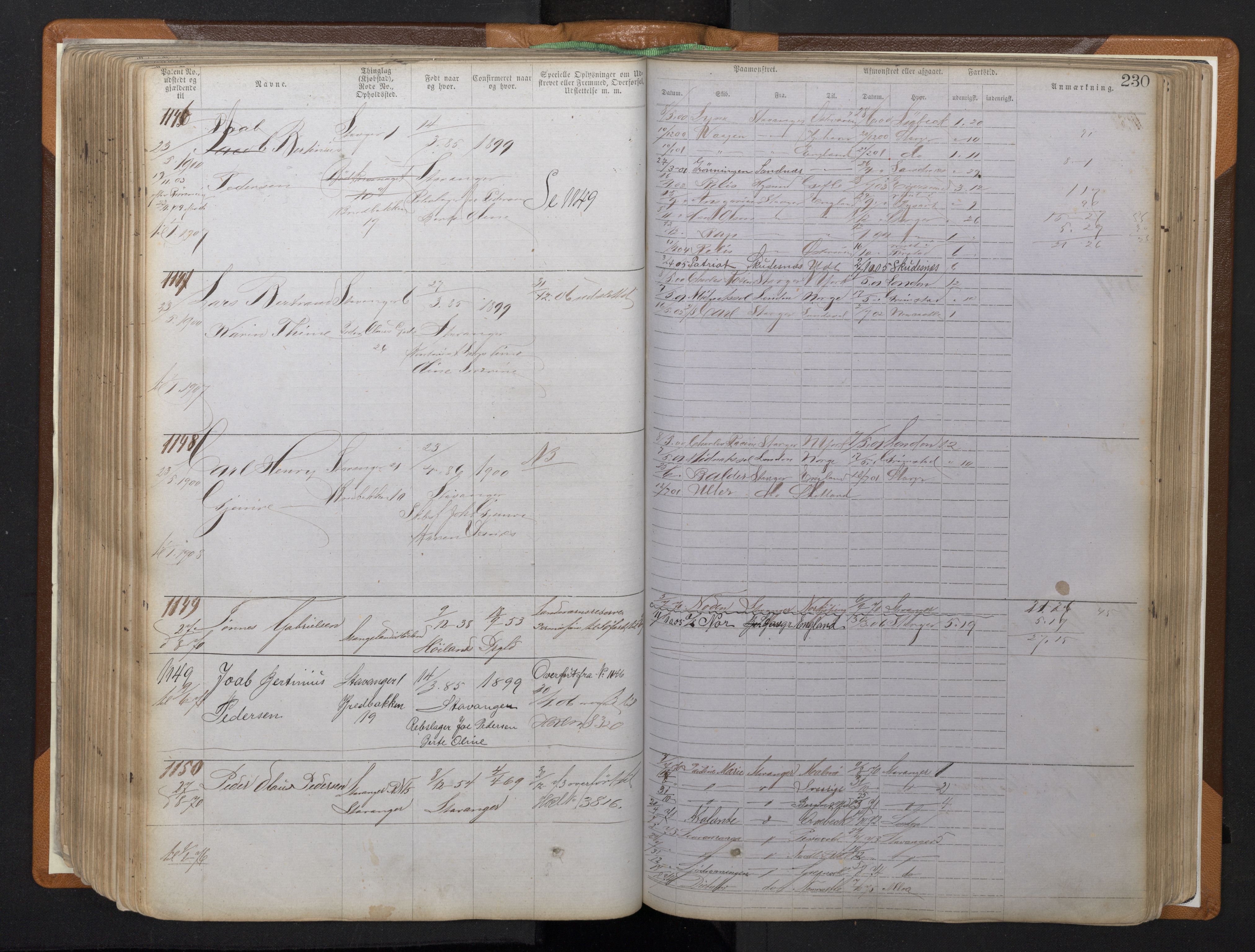 Stavanger sjømannskontor, AV/SAST-A-102006/F/Ff/L0008: Annotasjonsrulle, patentnr. 1-1805 (dublett), 1869-1900, s. 234