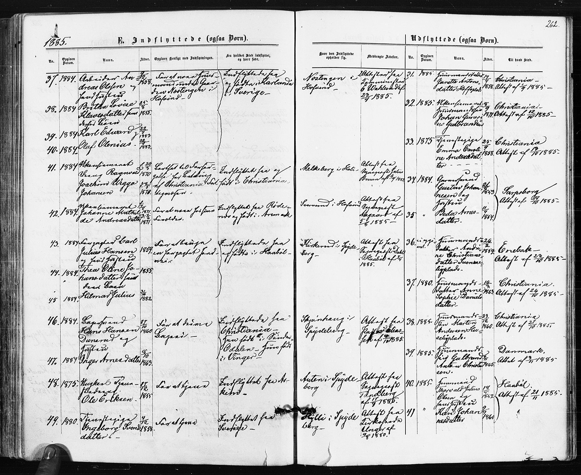 Spydeberg prestekontor Kirkebøker, AV/SAO-A-10924/F/Fa/L0007: Ministerialbok nr. I 7, 1875-1885, s. 262