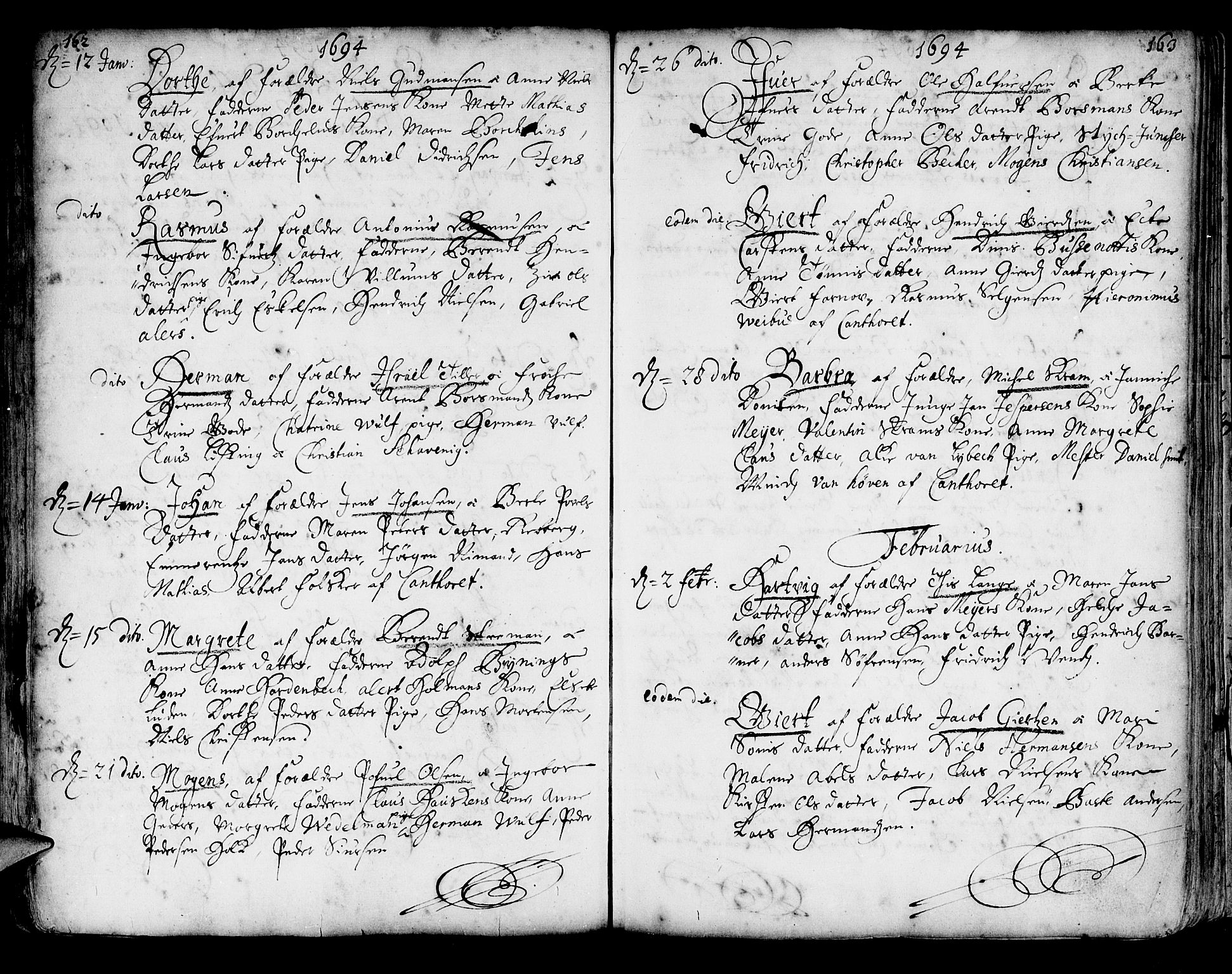 Korskirken sokneprestembete, AV/SAB-A-76101/H/Haa/L0002: Ministerialbok nr. A 2, 1688-1697, s. 162-163