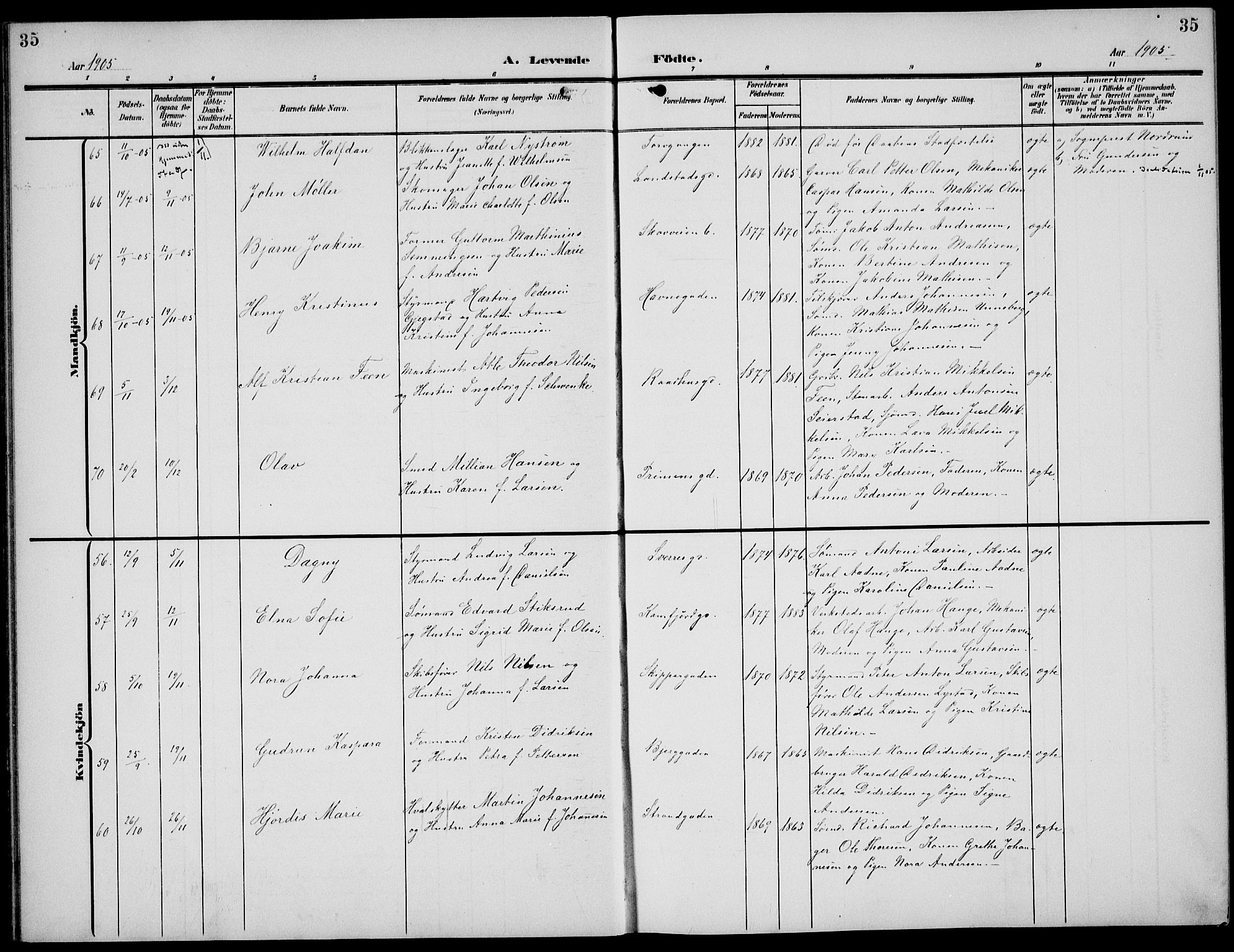 Sandefjord kirkebøker, AV/SAKO-A-315/G/Ga/L0003: Klokkerbok nr. 3, 1903-1920, s. 35