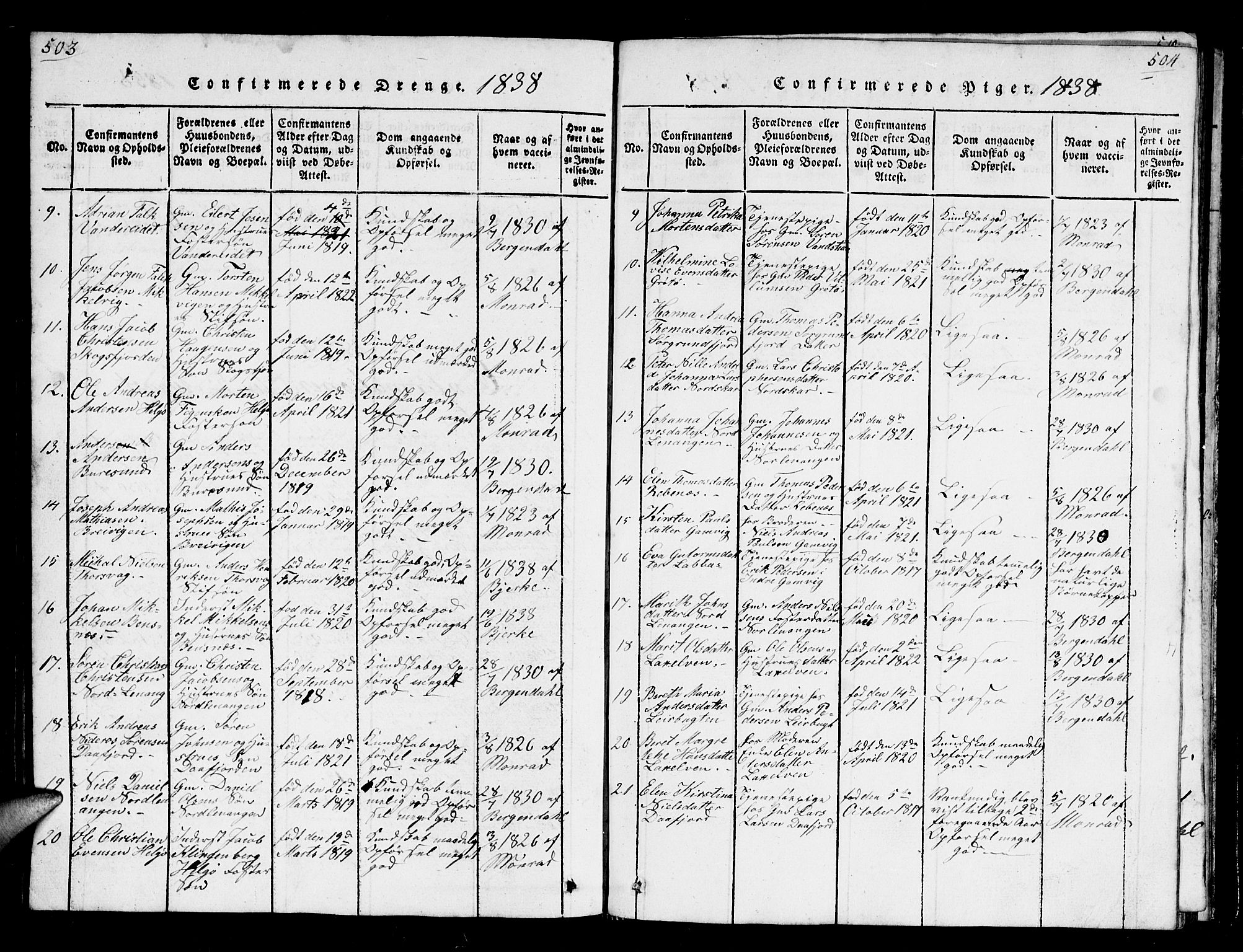 Karlsøy sokneprestembete, AV/SATØ-S-1299/H/Ha/Hab/L0001klokker: Klokkerbok nr. 1, 1821-1840, s. 503-504