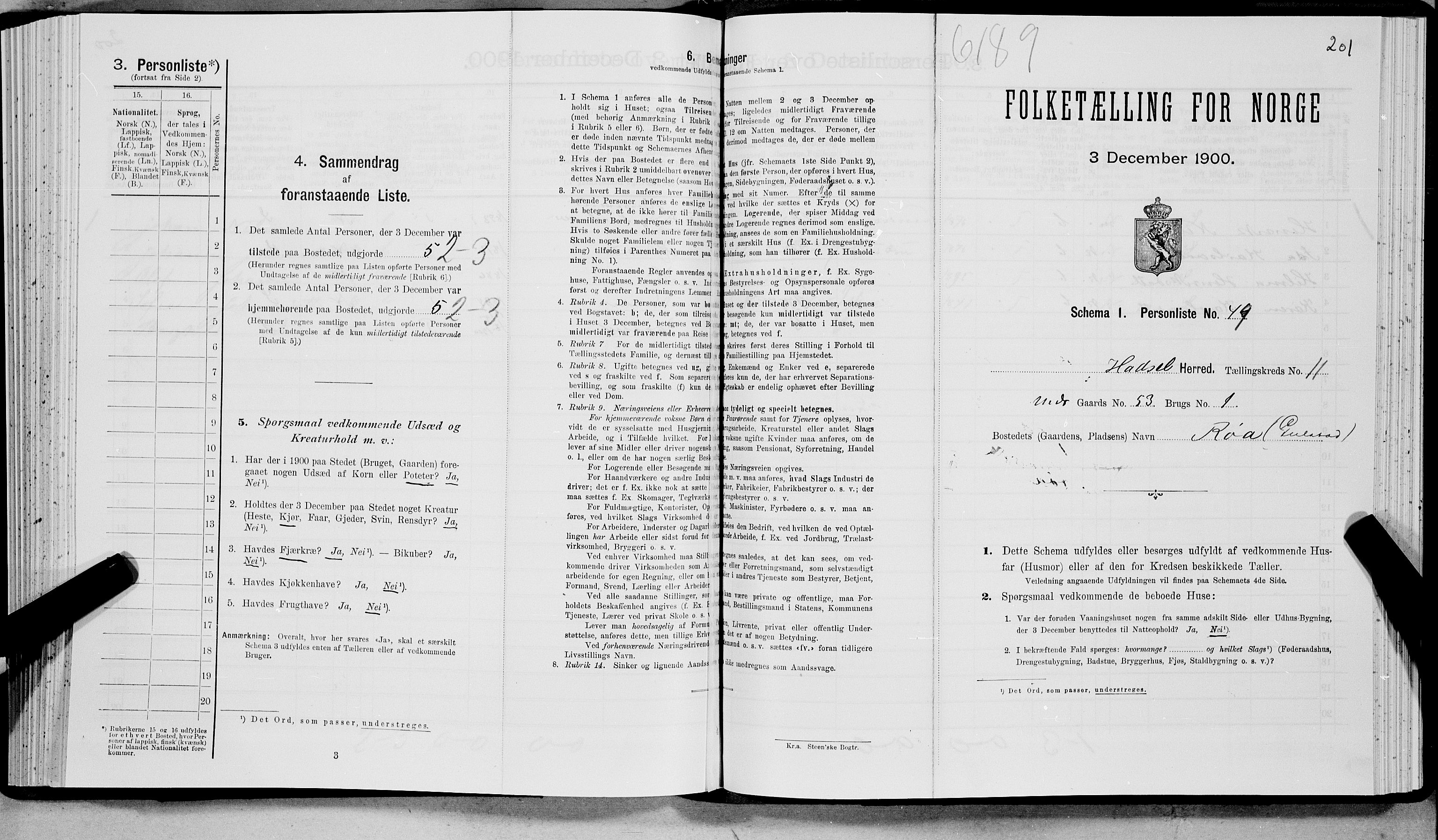 SAT, Folketelling 1900 for 1866 Hadsel herred, 1900, s. 1011