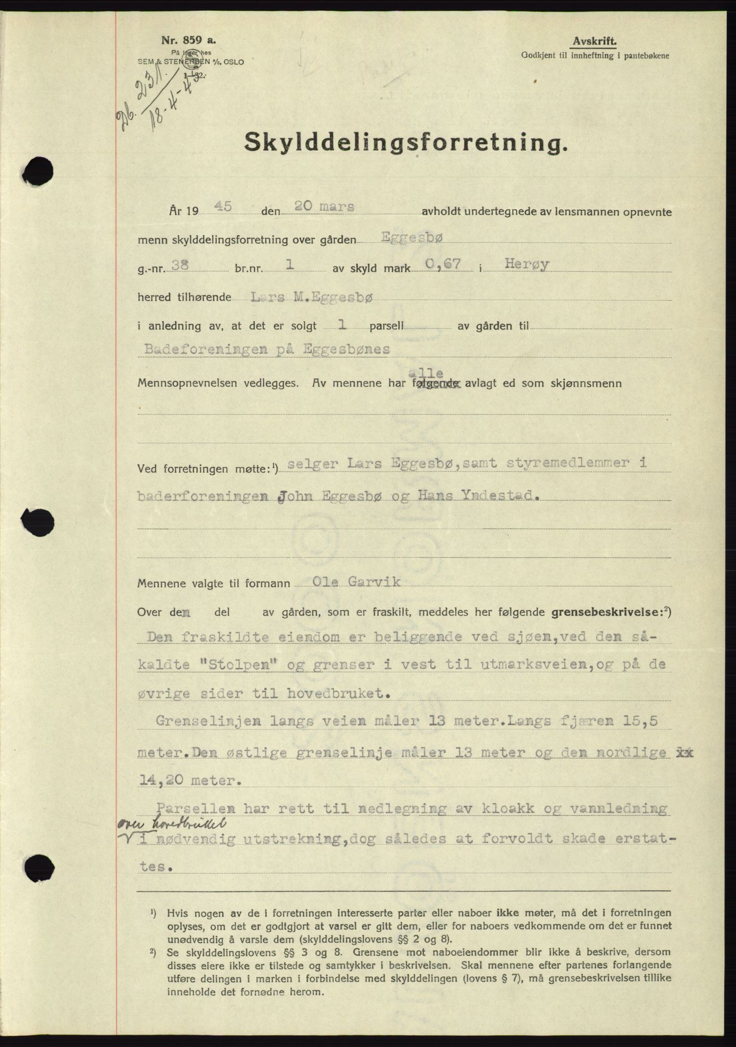 Søre Sunnmøre sorenskriveri, SAT/A-4122/1/2/2C/L0077: Pantebok nr. 3A, 1945-1946, Dagboknr: 231/1945