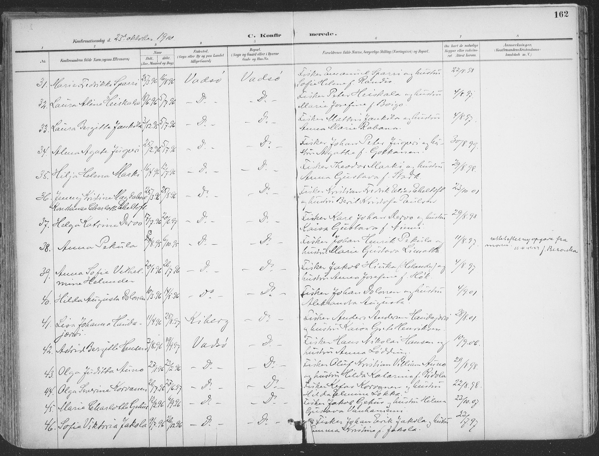 Vadsø sokneprestkontor, AV/SATØ-S-1325/H/Ha/L0007kirke: Ministerialbok nr. 7, 1896-1916, s. 162