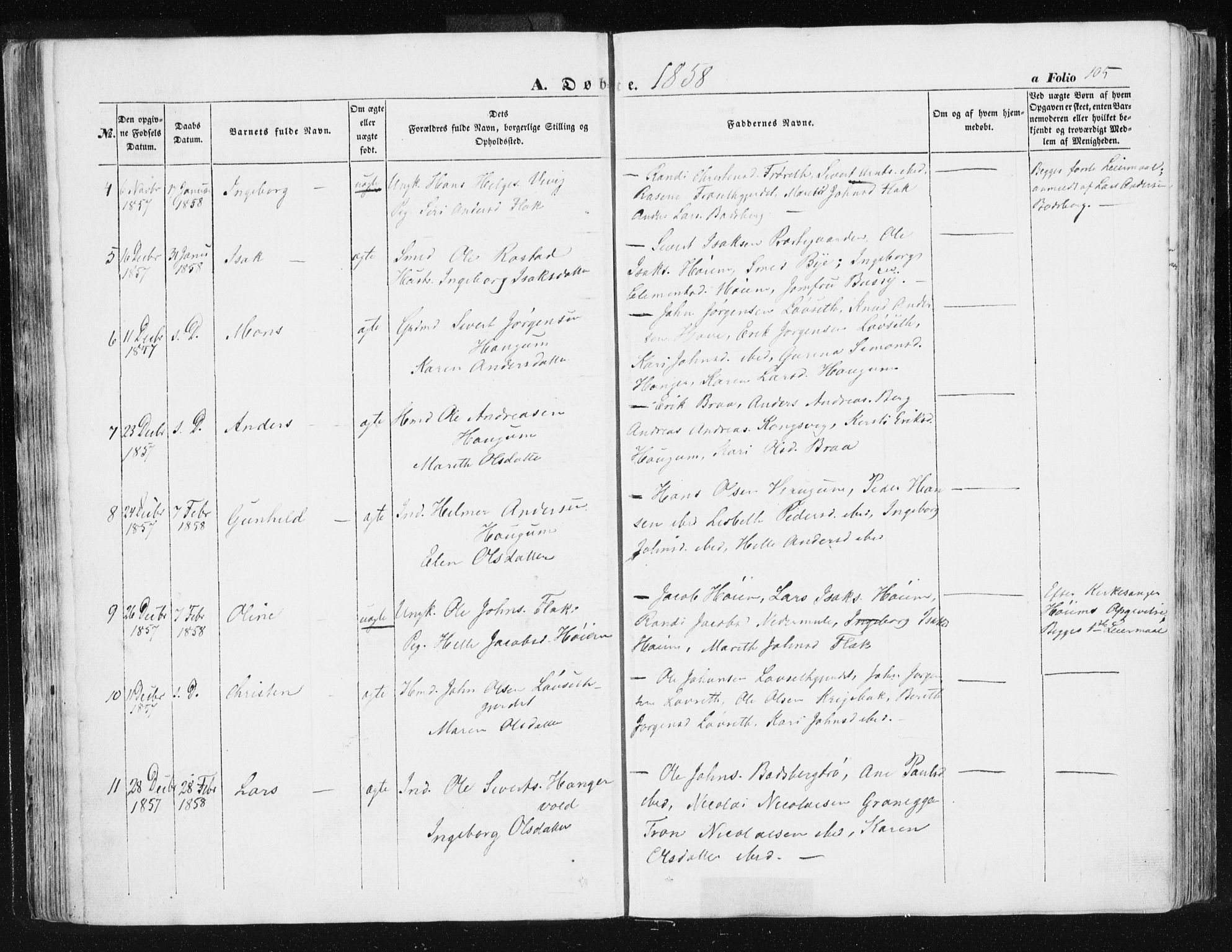 Ministerialprotokoller, klokkerbøker og fødselsregistre - Sør-Trøndelag, SAT/A-1456/612/L0376: Ministerialbok nr. 612A08, 1846-1859, s. 105