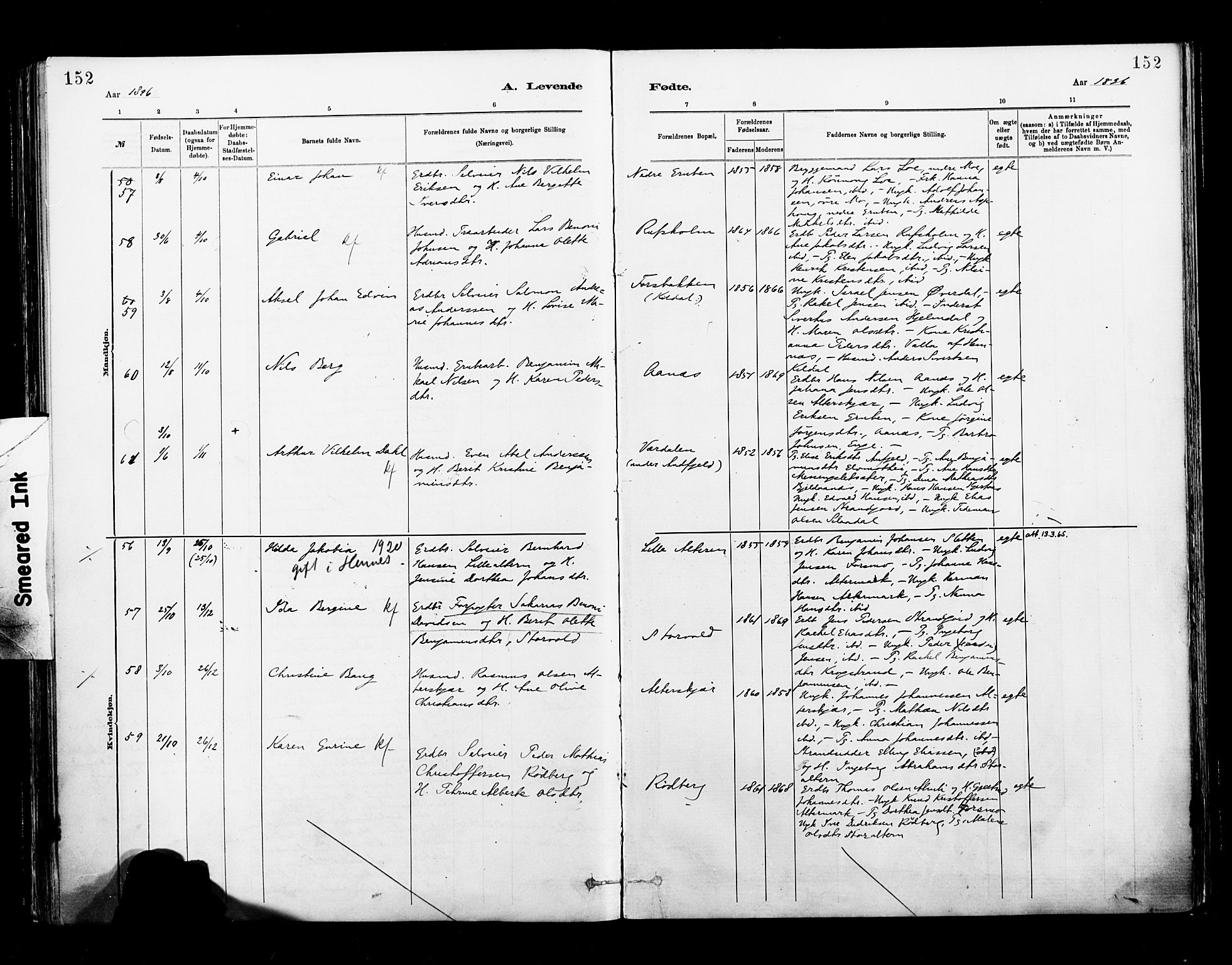 Ministerialprotokoller, klokkerbøker og fødselsregistre - Nordland, AV/SAT-A-1459/827/L0400: Ministerialbok nr. 827A12, 1883-1903, s. 152