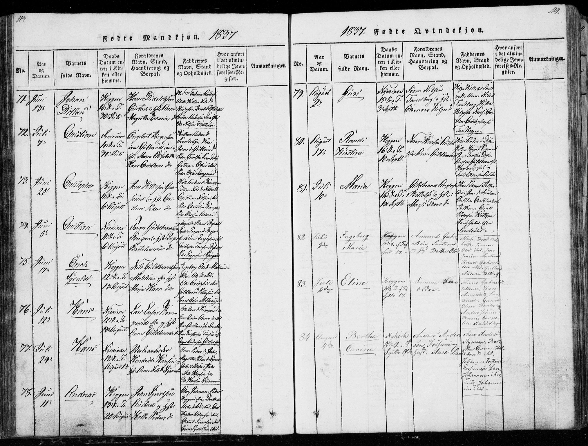 Modum kirkebøker, AV/SAKO-A-234/G/Ga/L0003: Klokkerbok nr. I 3, 1832-1842, s. 113-114