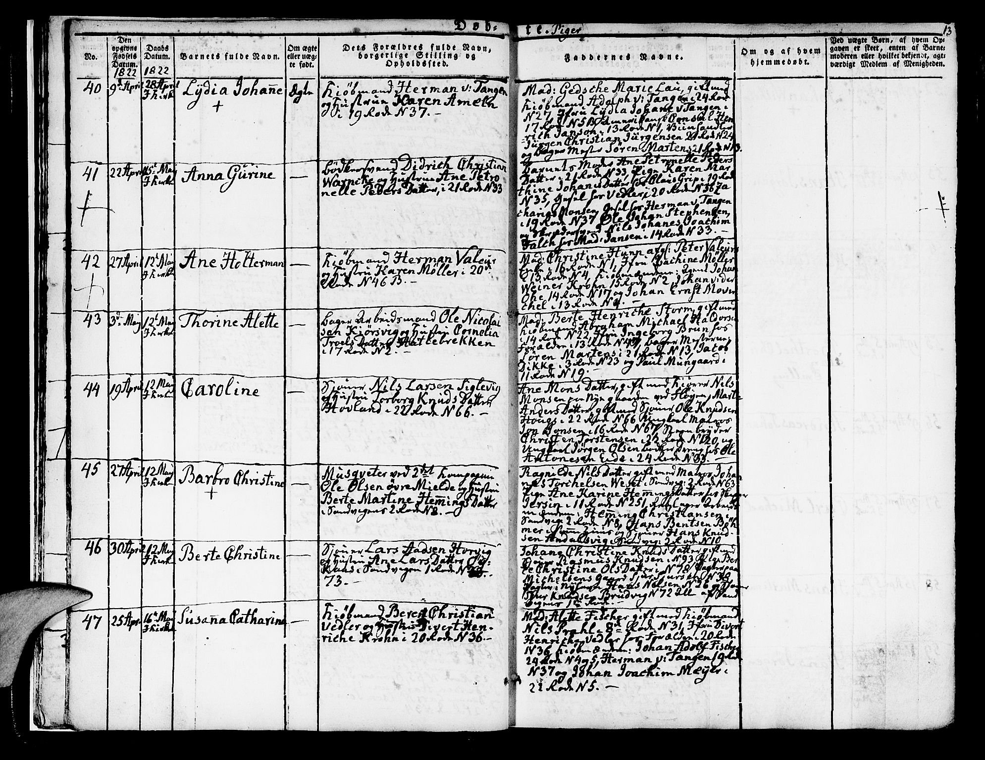 Korskirken sokneprestembete, AV/SAB-A-76101/H/Hab: Klokkerbok nr. A 3, 1821-1831, s. 13