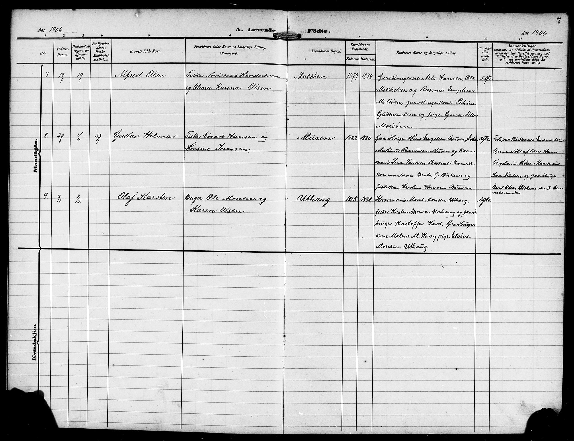 Lindås Sokneprestembete, AV/SAB-A-76701/H/Hab/Habd/L0003: Klokkerbok nr. D 3, 1906-1917, s. 7