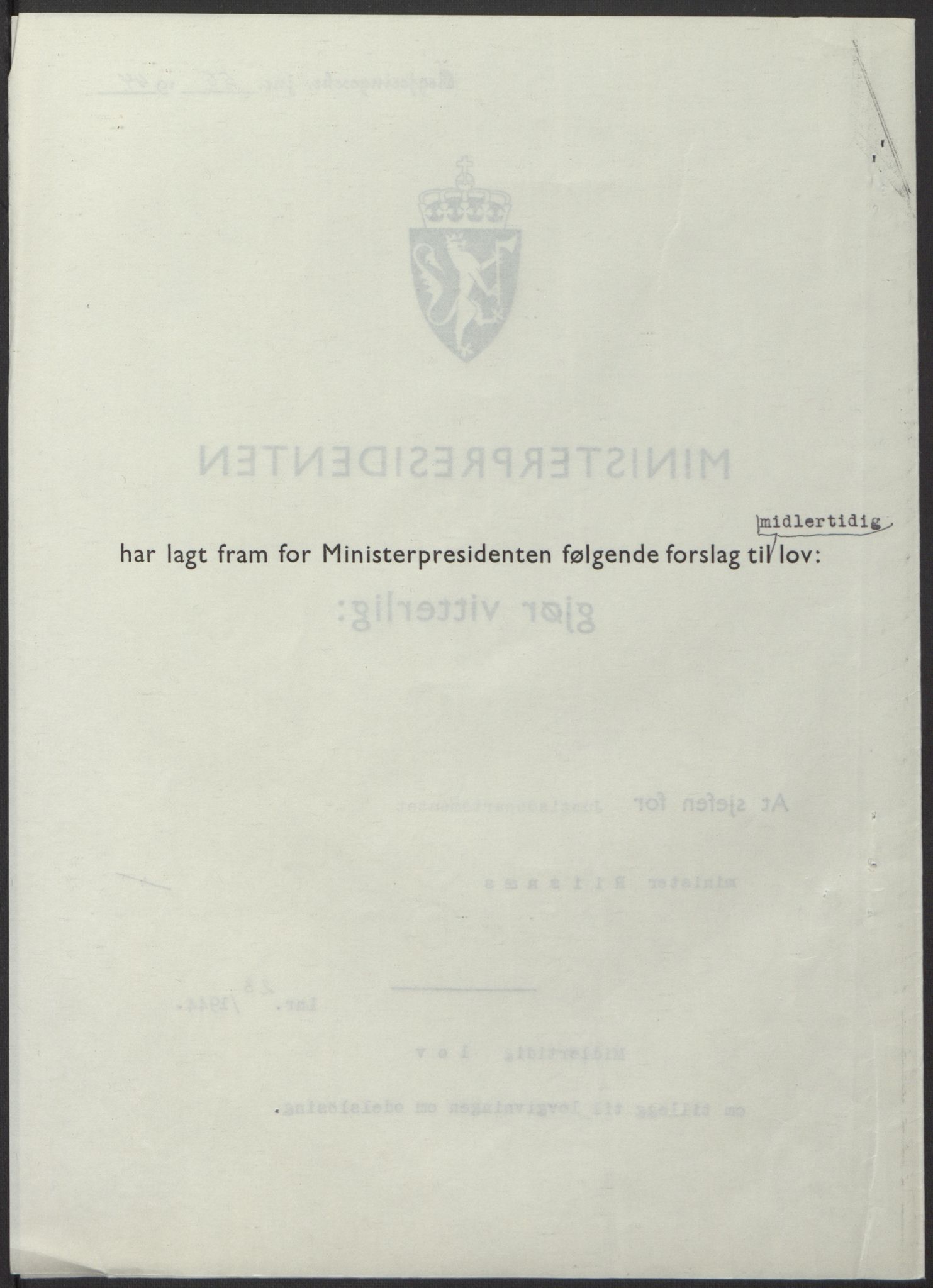 NS-administrasjonen 1940-1945 (Statsrådsekretariatet, de kommisariske statsråder mm), RA/S-4279/D/Db/L0100: Lover, 1944, s. 106