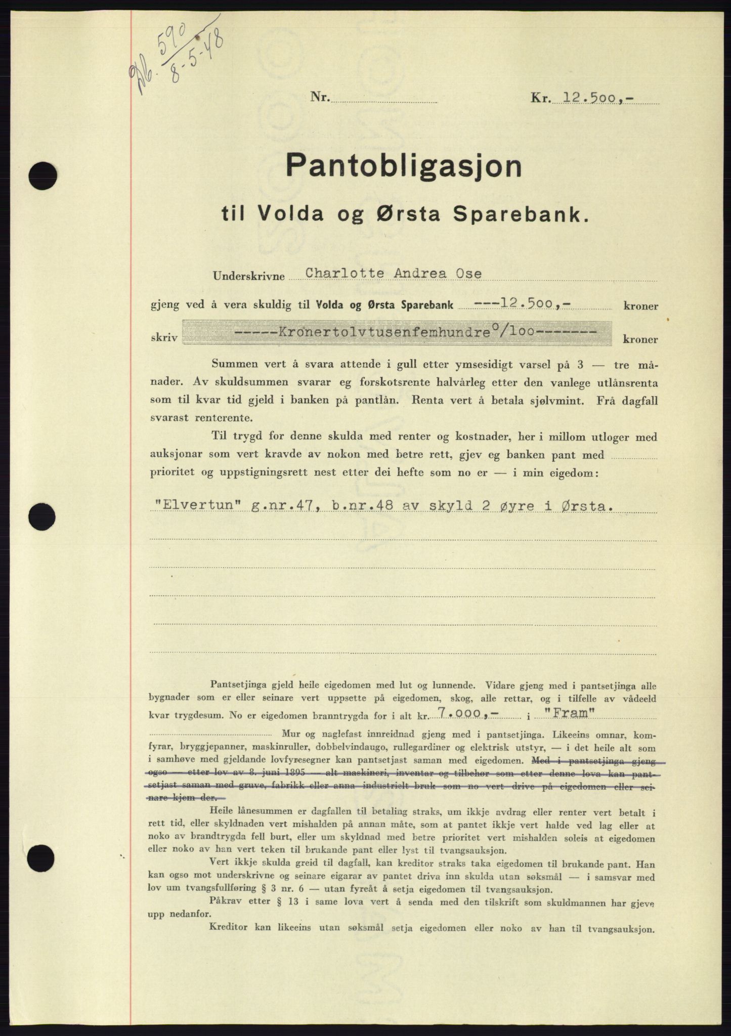 Søre Sunnmøre sorenskriveri, AV/SAT-A-4122/1/2/2C/L0115: Pantebok nr. 3B, 1947-1948, Dagboknr: 590/1948