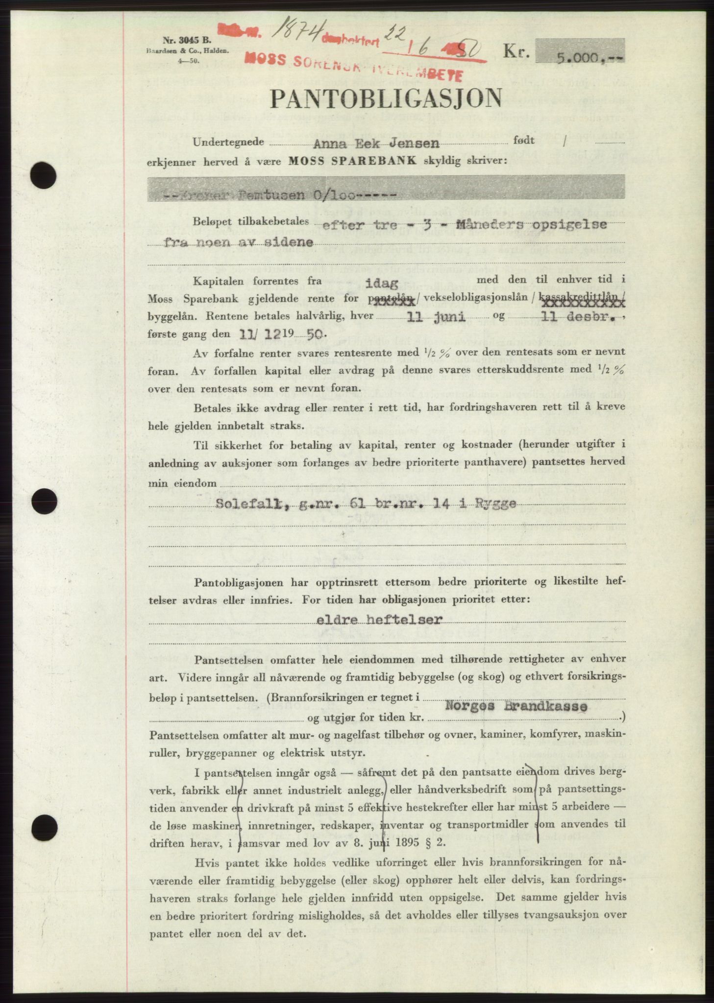 Moss sorenskriveri, AV/SAO-A-10168: Pantebok nr. B24, 1950-1950, Dagboknr: 1874/1950