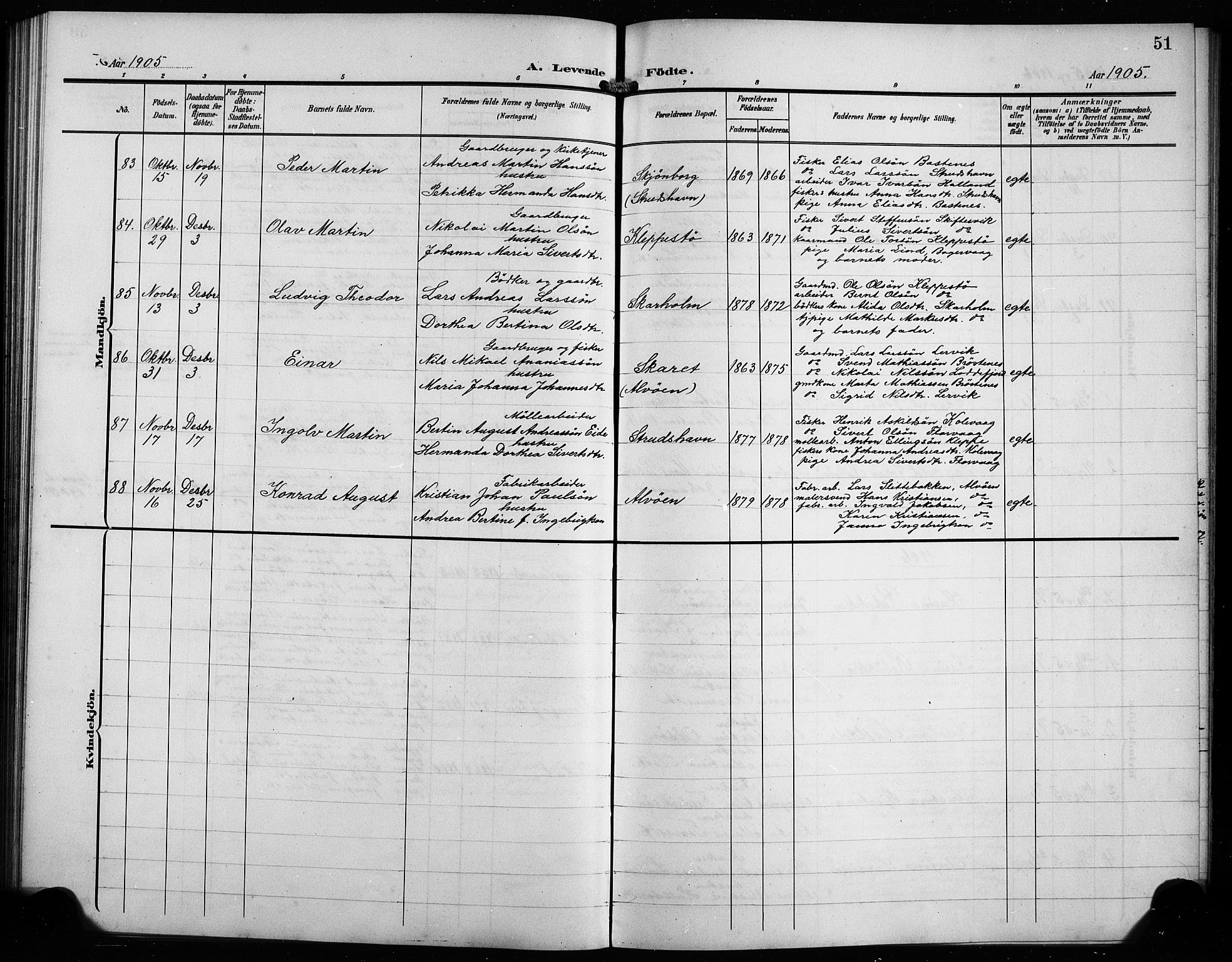 Askøy Sokneprestembete, AV/SAB-A-74101/H/Ha/Hab/Haba/L0010: Klokkerbok nr. A 10, 1903-1907, s. 51