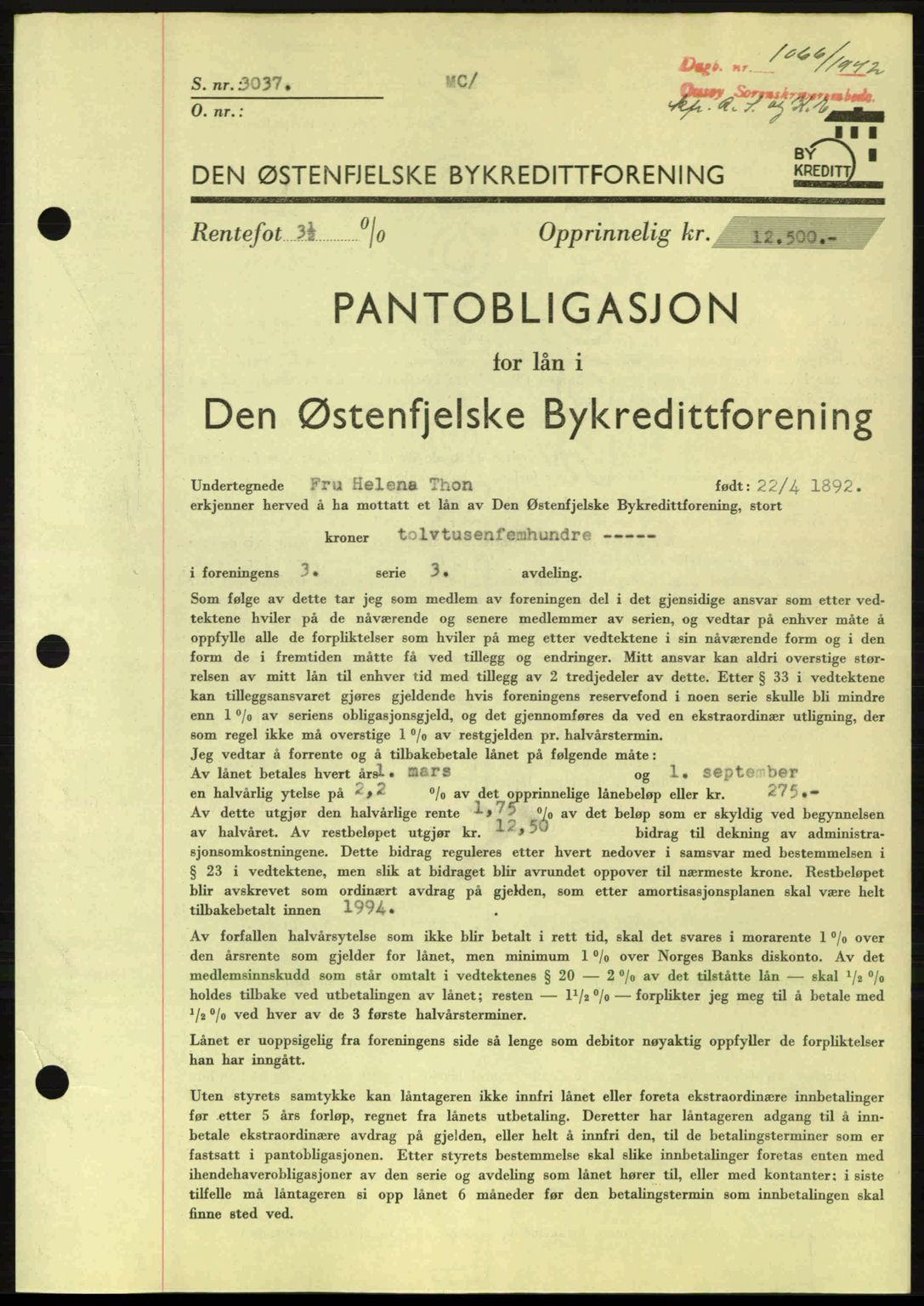 Onsøy sorenskriveri, SAO/A-10474/G/Ga/Gac/L0003: Pantebok nr. B3, 1940-1944, Dagboknr: 1066/1942