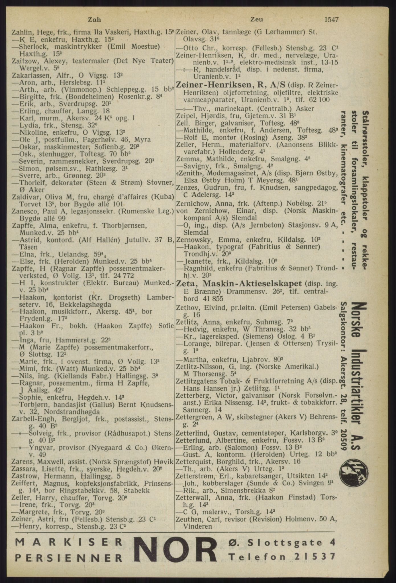Kristiania/Oslo adressebok, PUBL/-, 1936, s. 1547