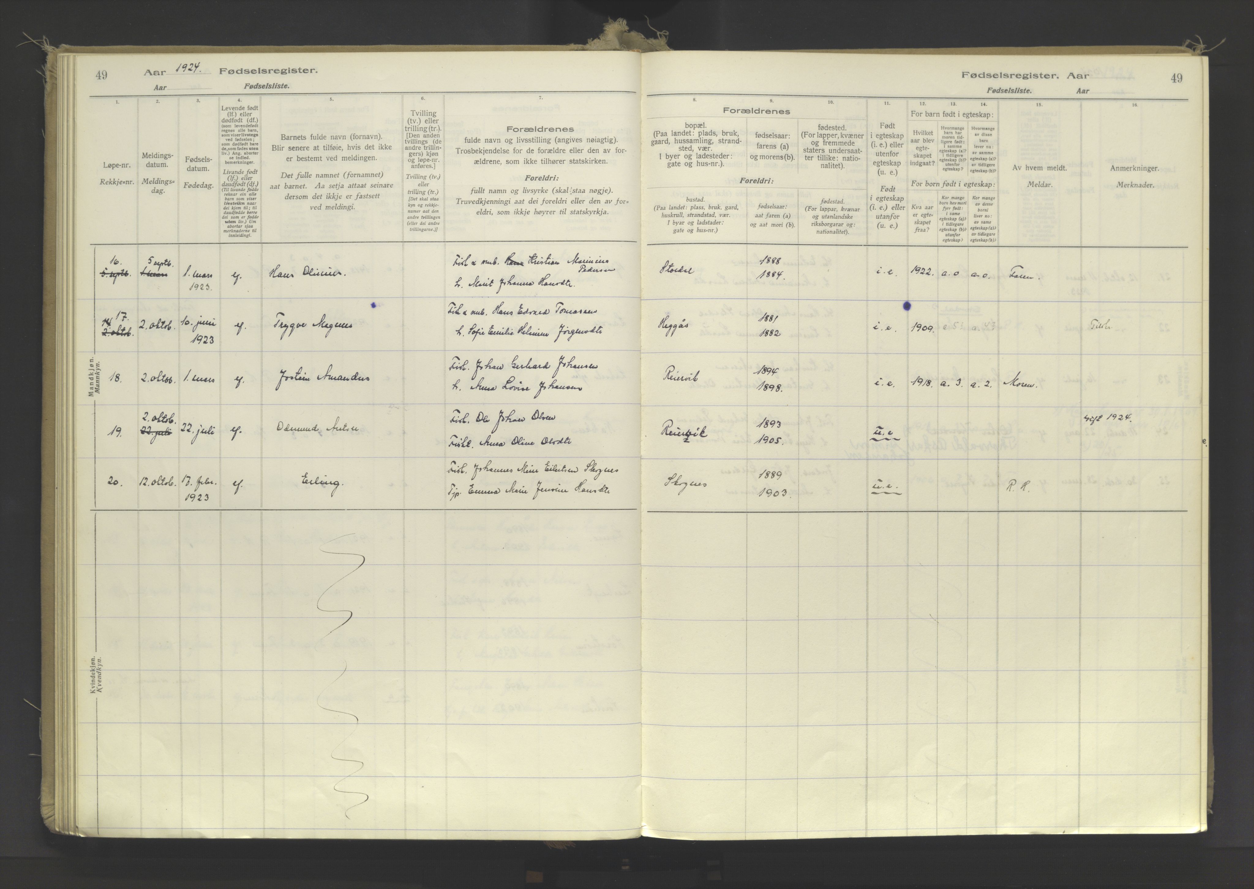 Lyngen sokneprestembete, AV/SATØ-S-1289/I/Ia/L0078: Fødselsregister nr. 78, 1916-1950, s. 49