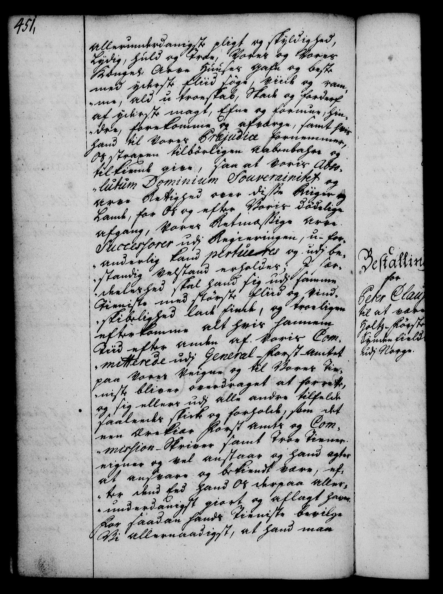 Rentekammeret, Kammerkanselliet, RA/EA-3111/G/Gg/Gge/L0002: Norsk bestallingsprotokoll med register (merket RK 53.26), 1730-1744, s. 451