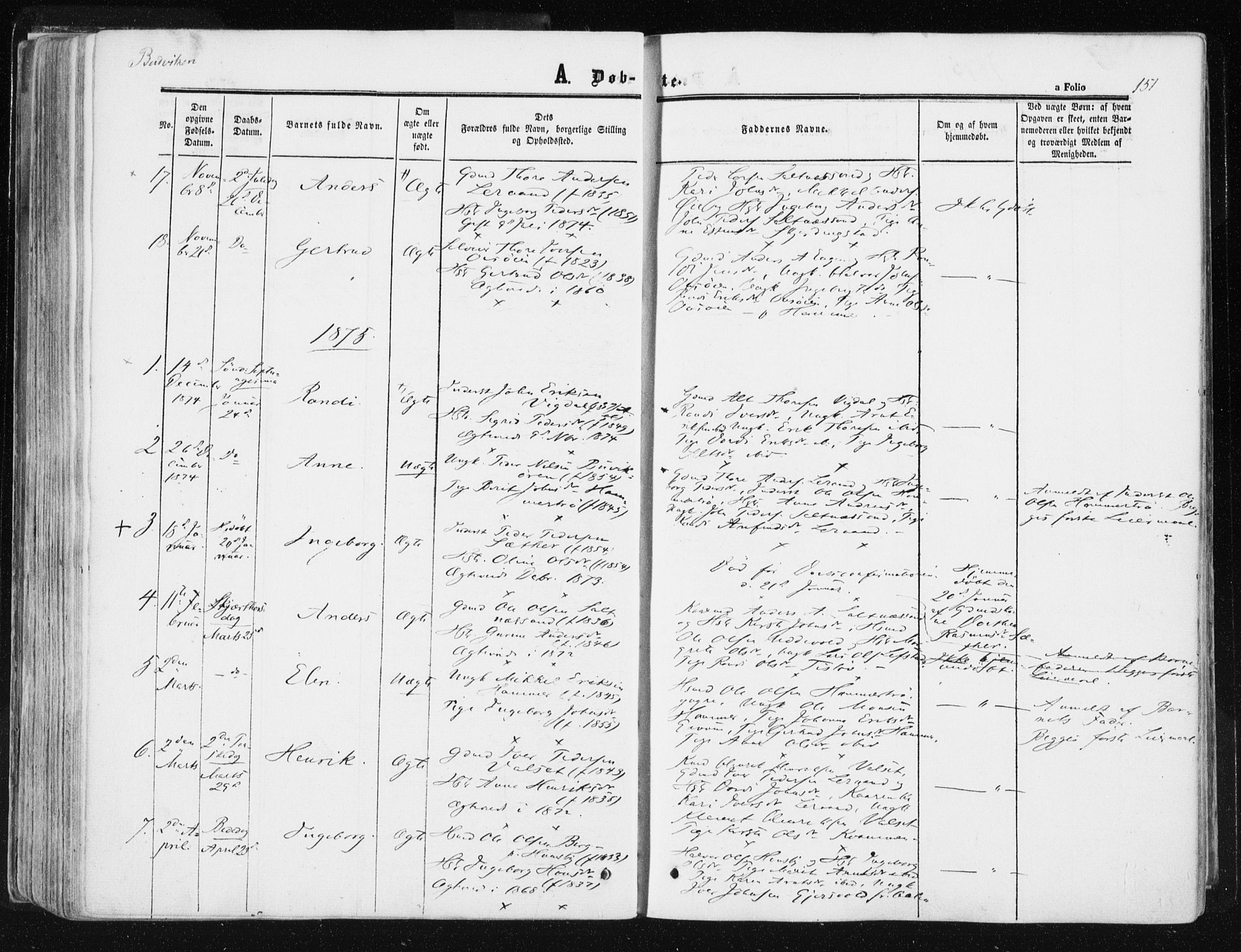 Ministerialprotokoller, klokkerbøker og fødselsregistre - Sør-Trøndelag, SAT/A-1456/612/L0377: Ministerialbok nr. 612A09, 1859-1877, s. 151