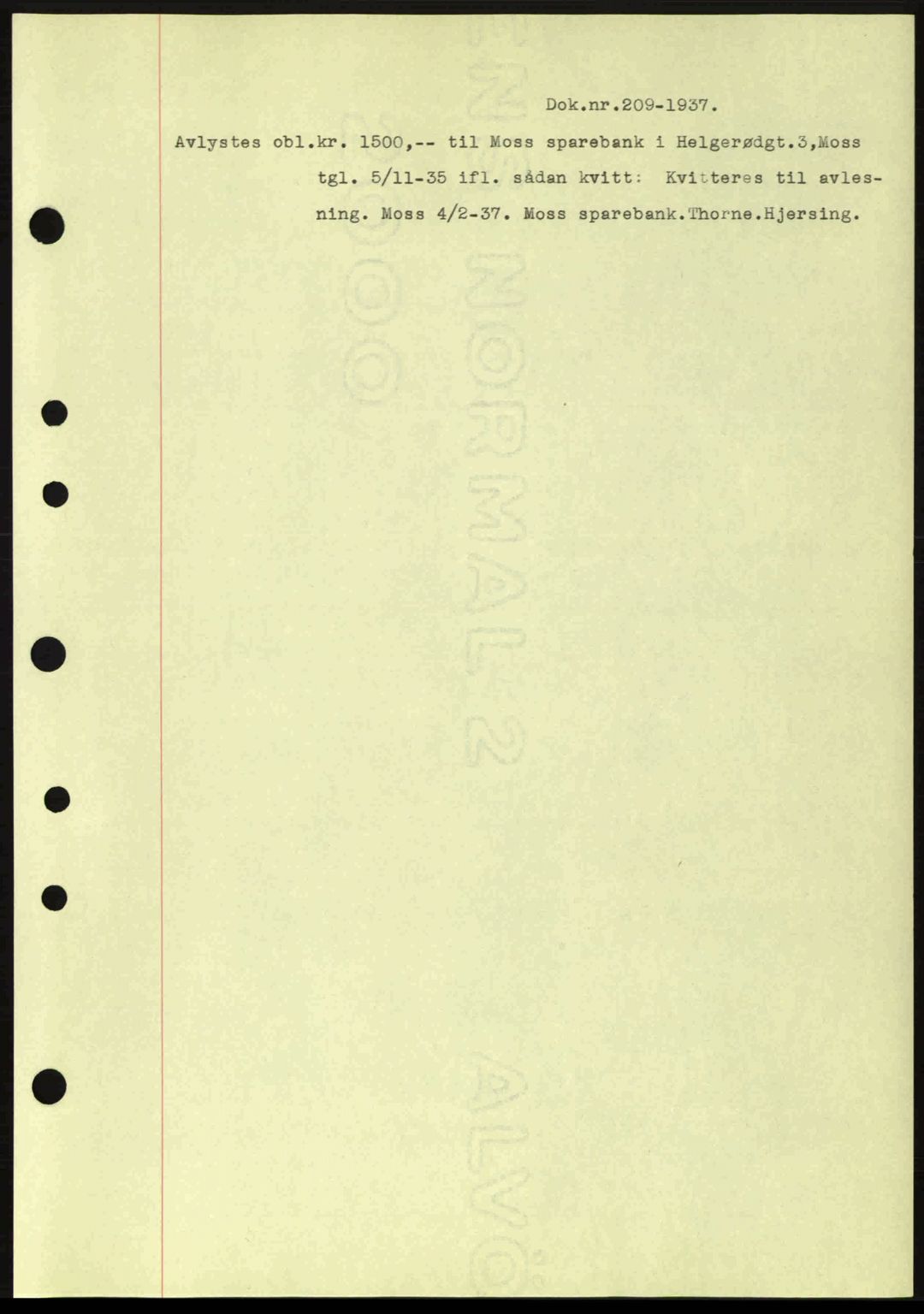 Moss sorenskriveri, SAO/A-10168: Pantebok nr. B3, 1937-1937, Dagboknr: 209/1937