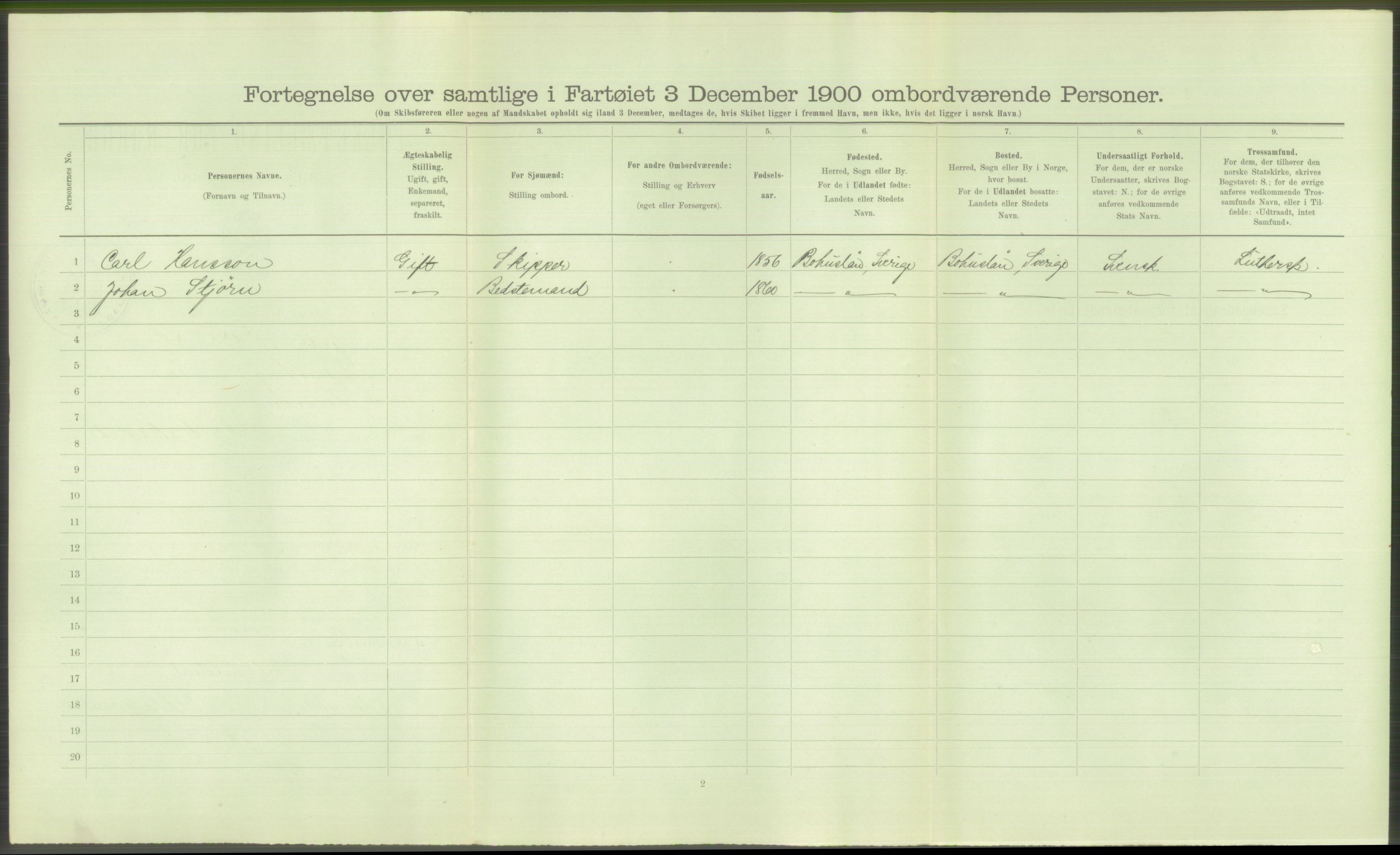 RA, Folketelling 1900 - skipslister med personlister for skip i norske havner, utenlandske havner og til havs, 1900, s. 40