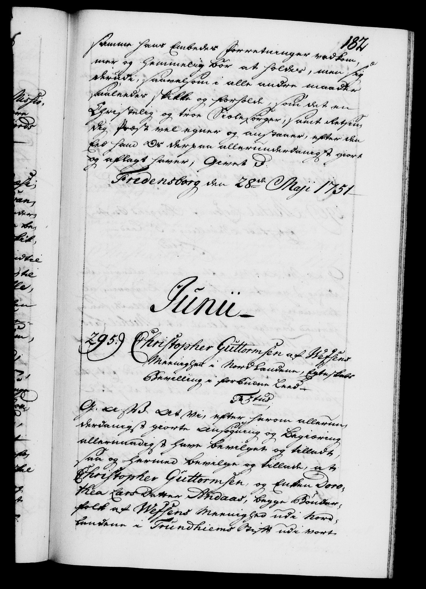 Danske Kanselli 1572-1799, RA/EA-3023/F/Fc/Fca/Fcaa/L0037: Norske registre, 1751-1752, s. 182a
