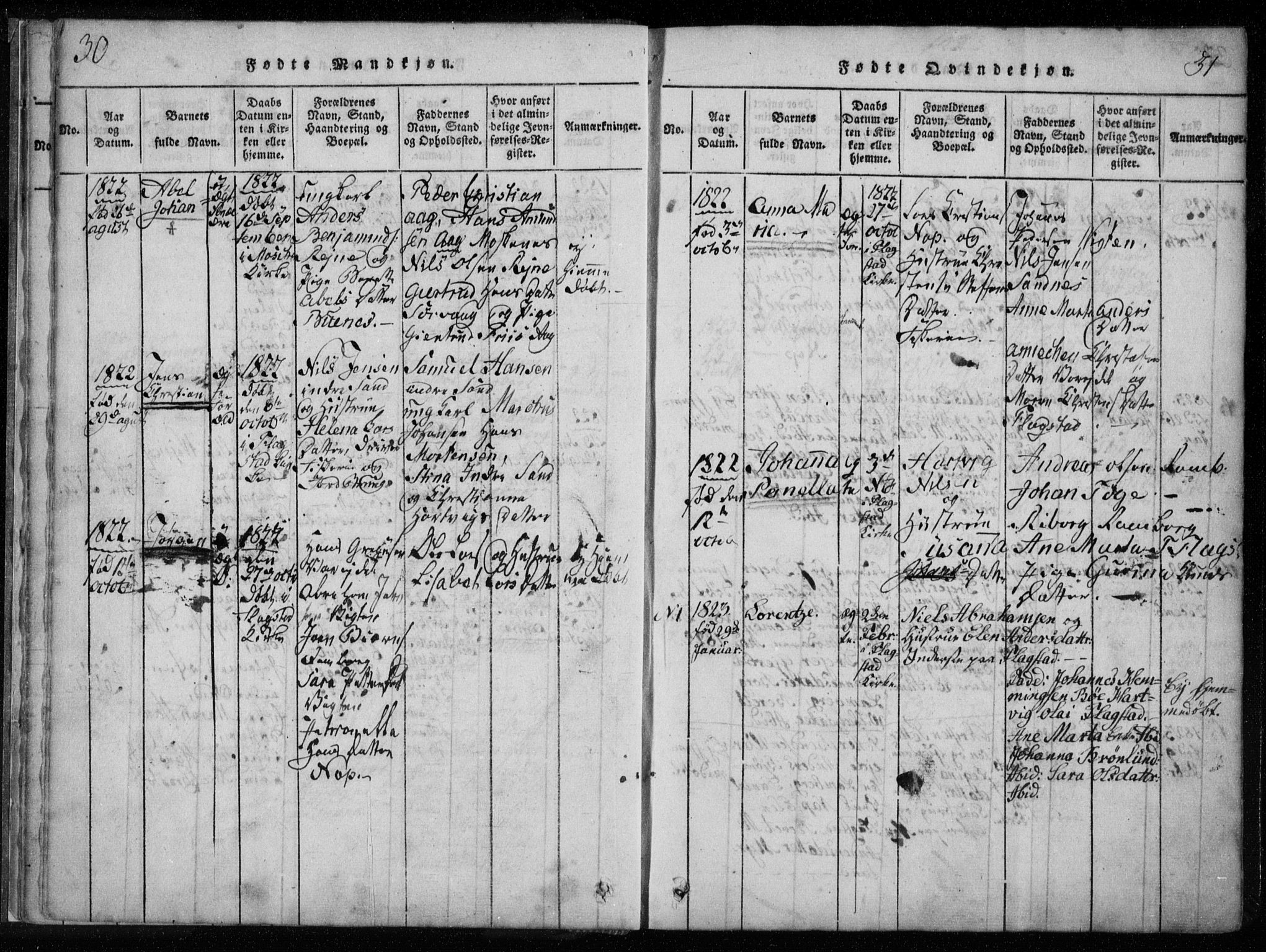 Ministerialprotokoller, klokkerbøker og fødselsregistre - Nordland, AV/SAT-A-1459/885/L1201: Ministerialbok nr. 885A02, 1820-1837, s. 30-31